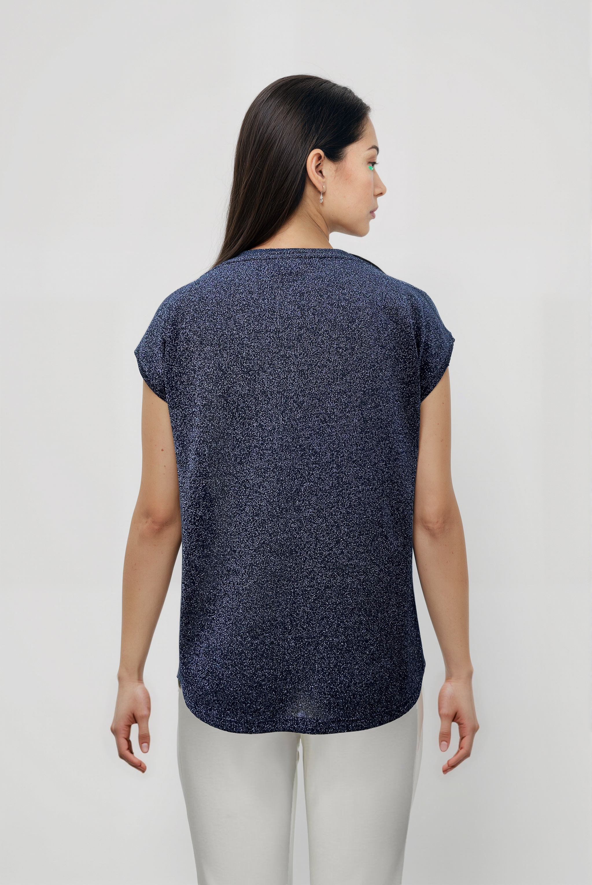 Siyah Antrasit Bisiklet Yaka Simli Kısa Kollu Kadın T-Shirt SKY GLITTER S/S TOP - T-Shirt - Westmark London EU(TR) Store Organik Pamuklu Sürdürülebilir Moda