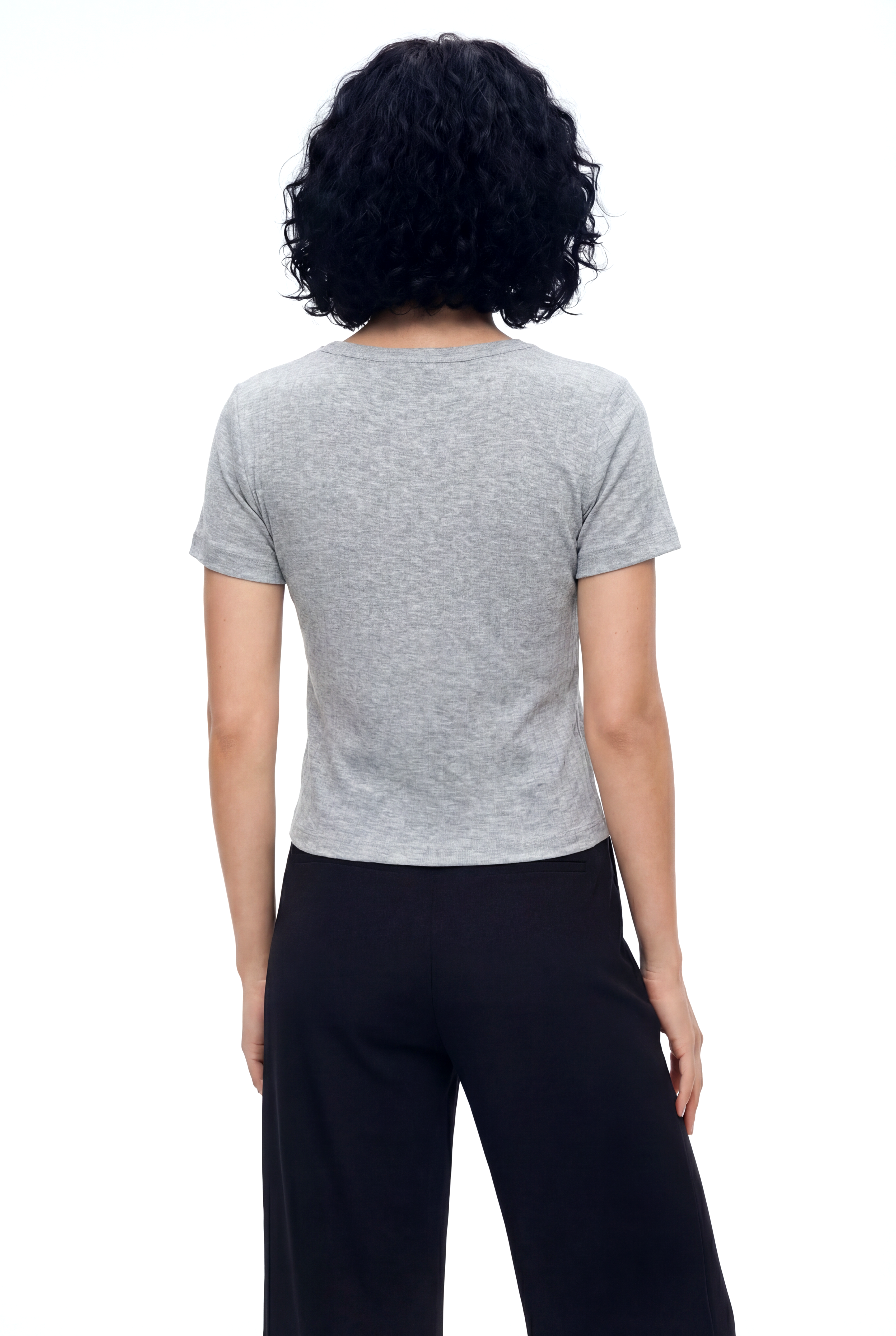 Gri Melanj Çizgili Bisiklet Yaka Kısa Kollu Kadın Crop T-Shirt SANDY S/S TOP - T-Shirt - Westmark London EU(TR) Store Organik Pamuklu Sürdürülebilir Moda