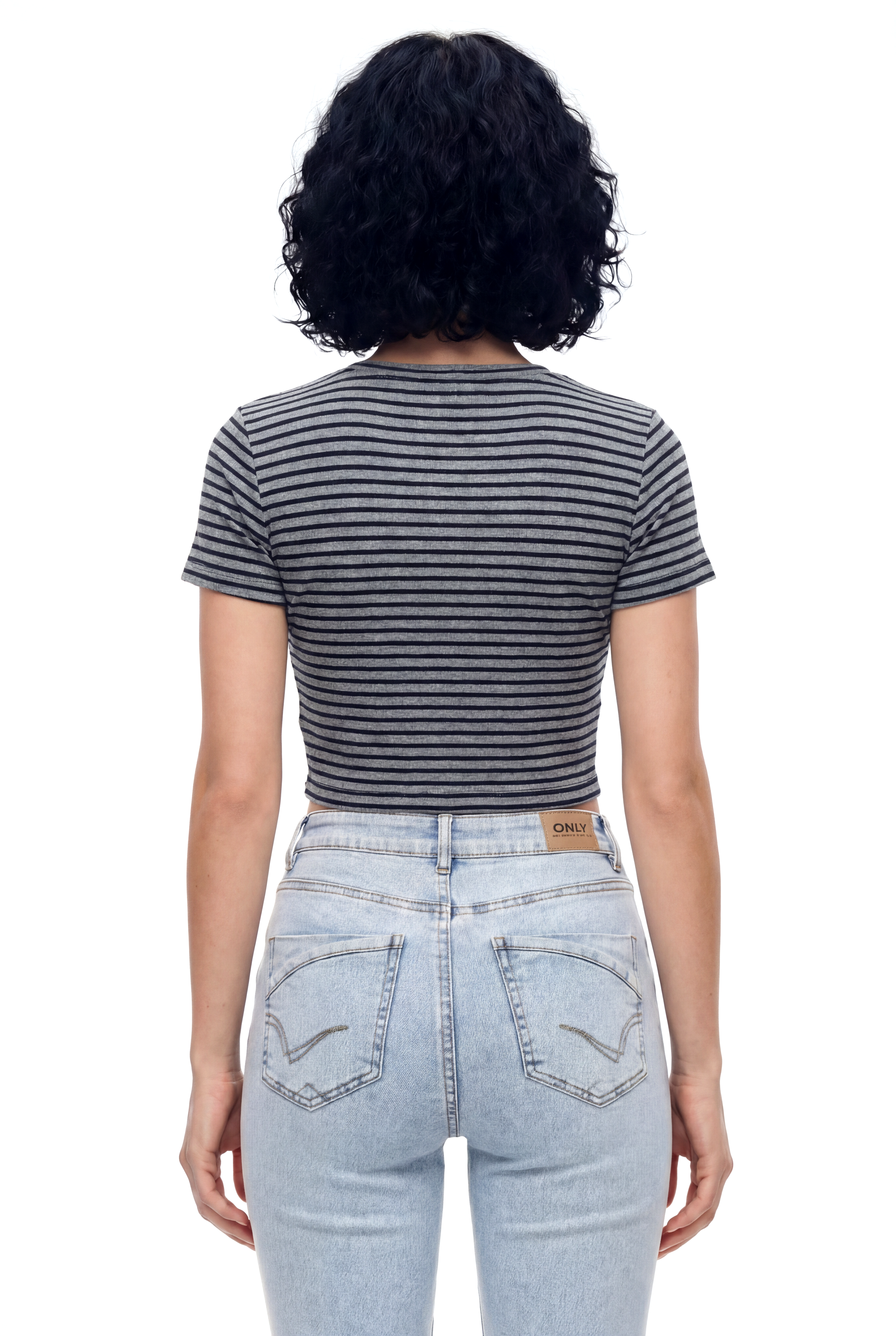 Siyah Gri Çizgili Bisiklet Yaka Kısa Kollu Kadın Crop T-Shirt SANDY S/S TOP - T-Shirt - Westmark London EU(TR) Store Organik Pamuklu Sürdürülebilir Moda