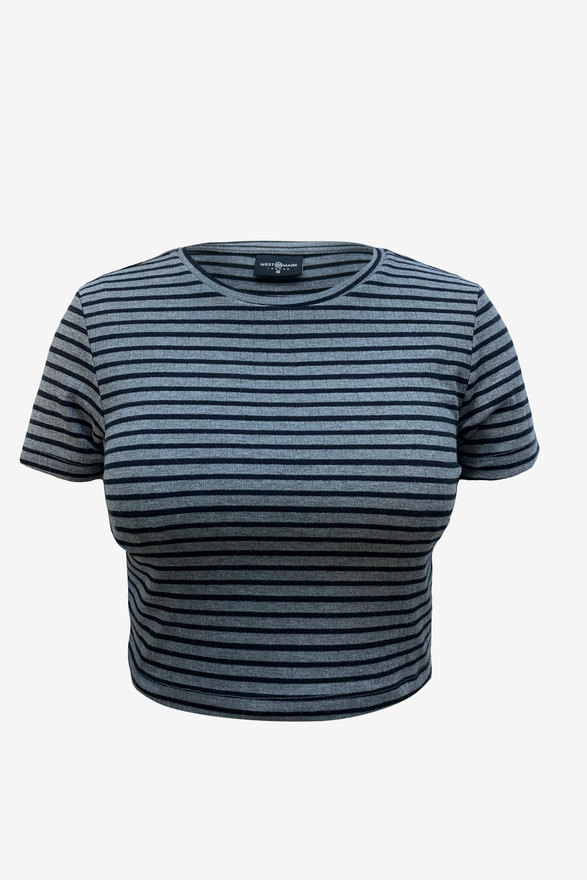 Siyah Gri Çizgili Bisiklet Yaka Kısa Kollu Kadın Crop T-Shirt SANDY S/S TOP - T-Shirt - Westmark London EU(TR) Store Organik Pamuklu Sürdürülebilir Moda