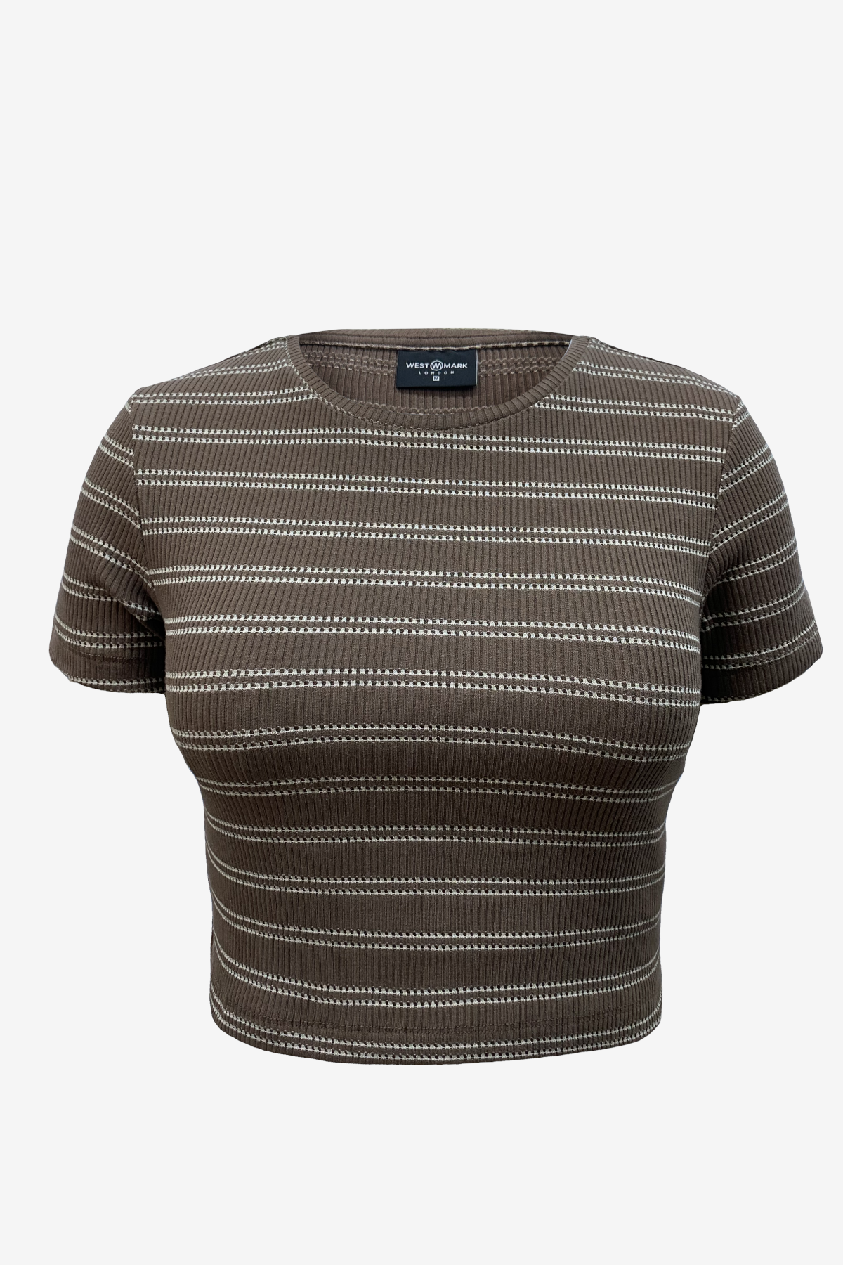 Kahve Bej Çizgili Bisiklet Yaka Kısa Kollu Kadın Crop T-Shirt SANDY S/S TOP - T-Shirt - Westmark London EU(TR) Store Organik Pamuklu Sürdürülebilir Moda