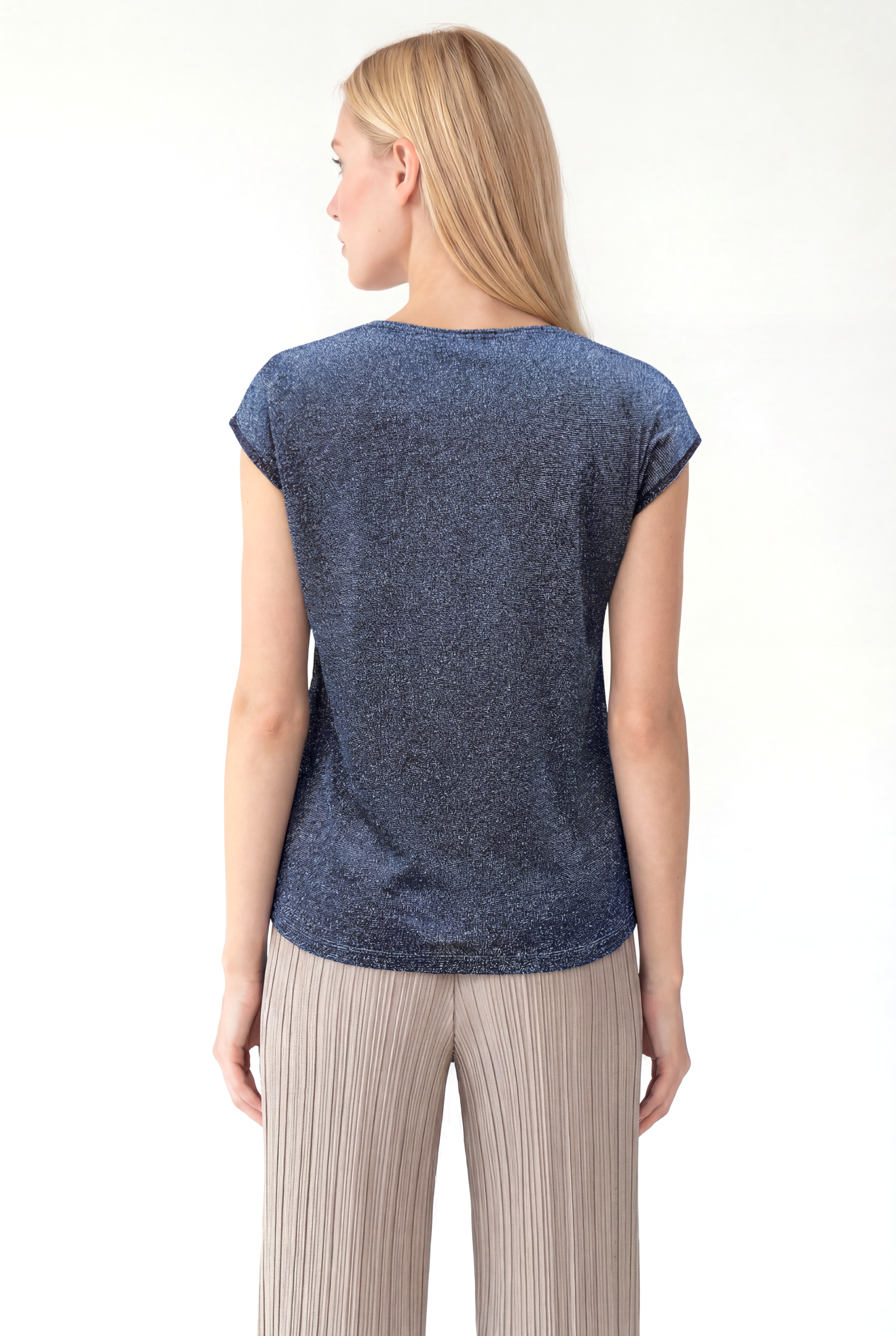 Siyah Gri Bisiklet Yaka Simli Kısa Kollu Kadın T-Shirt SKY GLITTER S/S TOP - T-Shirt - Westmark London EU(TR) Store Organik Pamuklu Sürdürülebilir Moda