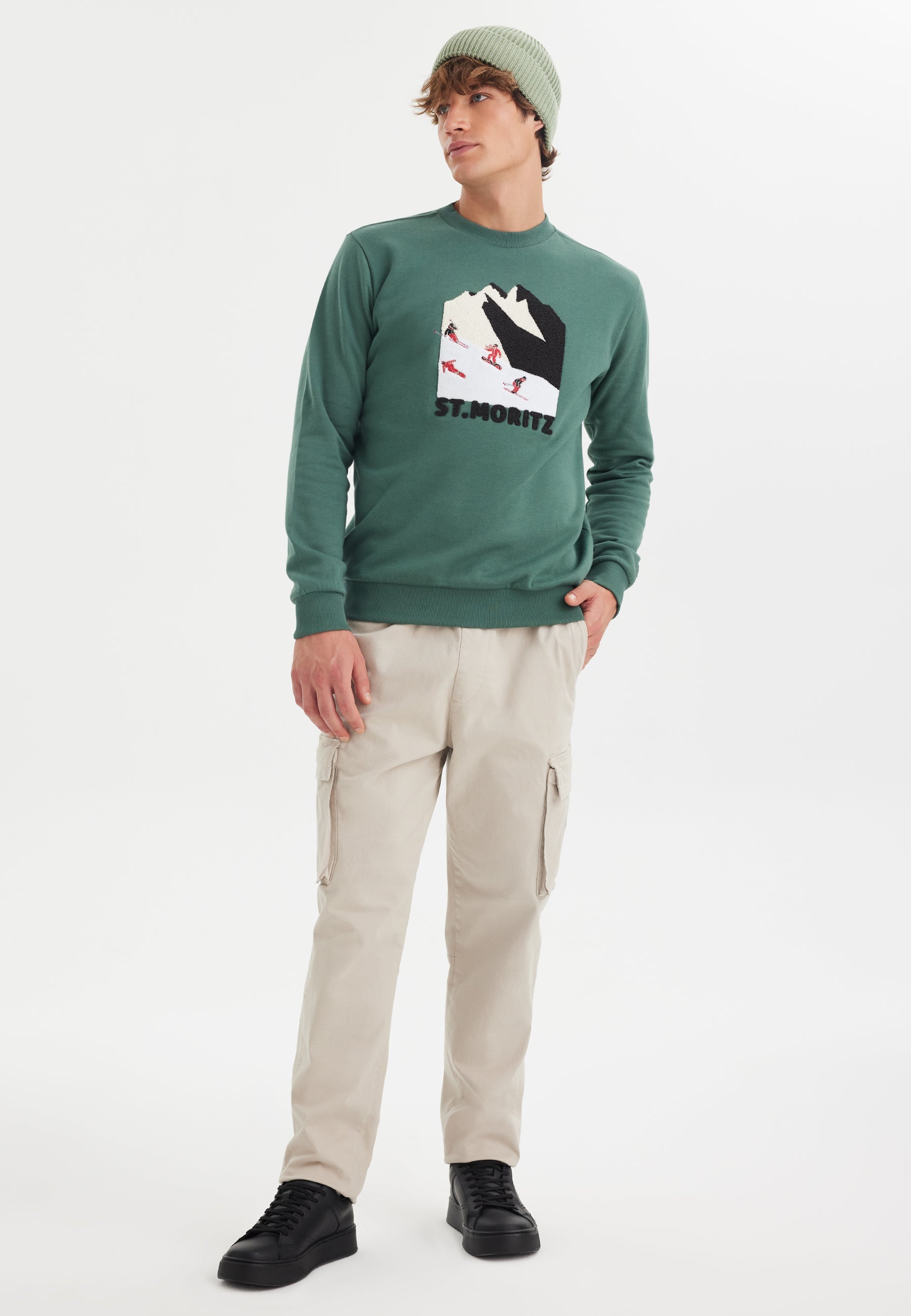 Yeşil Baskılı Bisiklet Yaka Pamuklu Regular Fit Erkek Sweatshirt WMDESTINATION STMORITZ - Sweatshirt - Westmark London EU(TR) Store Organik Pamuklu Sürdürülebilir Moda