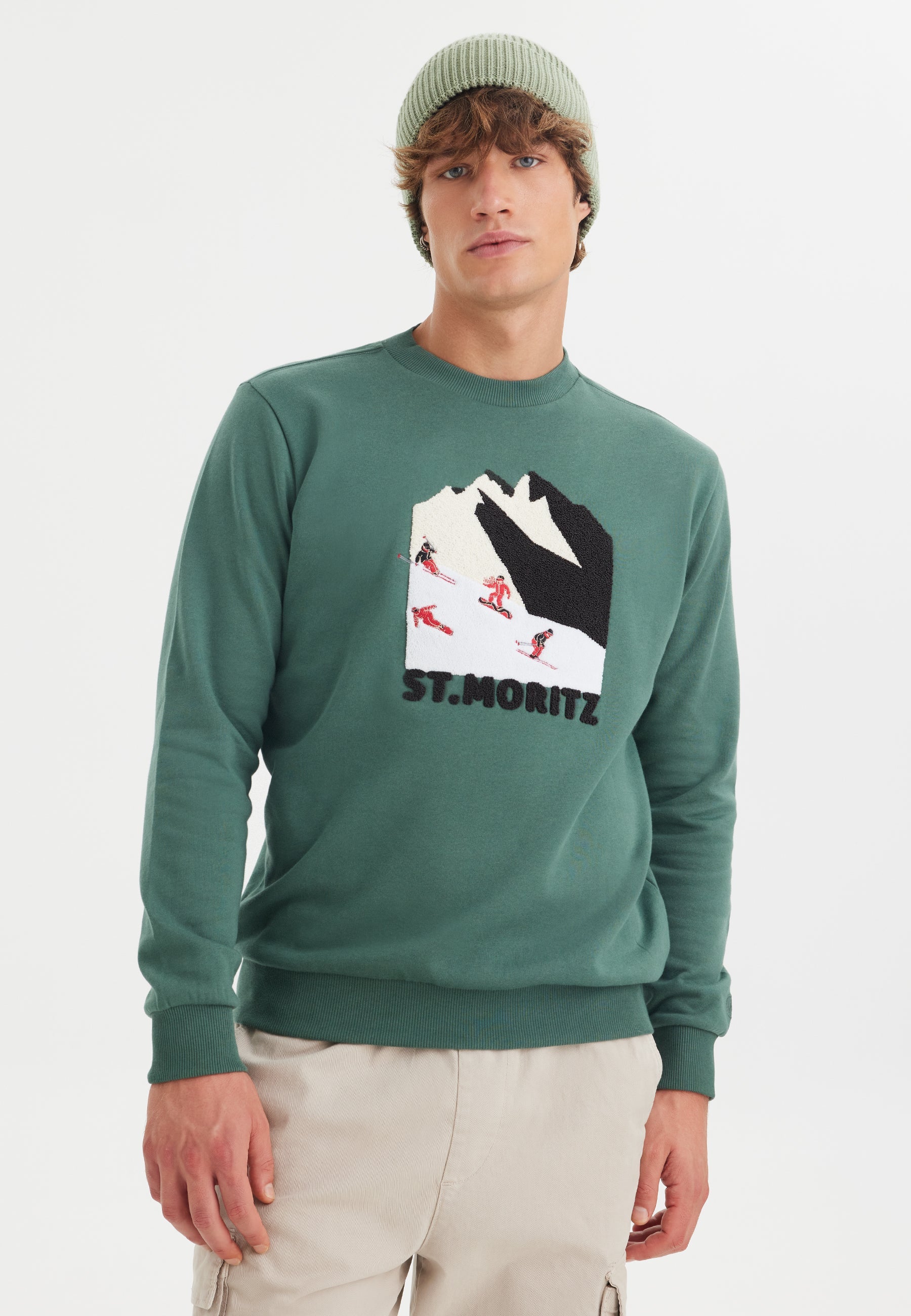 Yeşil Baskılı Bisiklet Yaka Pamuklu Regular Fit Erkek Sweatshirt WMDESTINATION STMORITZ - Sweatshirt - Westmark London EU(TR) Store Organik Pamuklu Sürdürülebilir Moda
