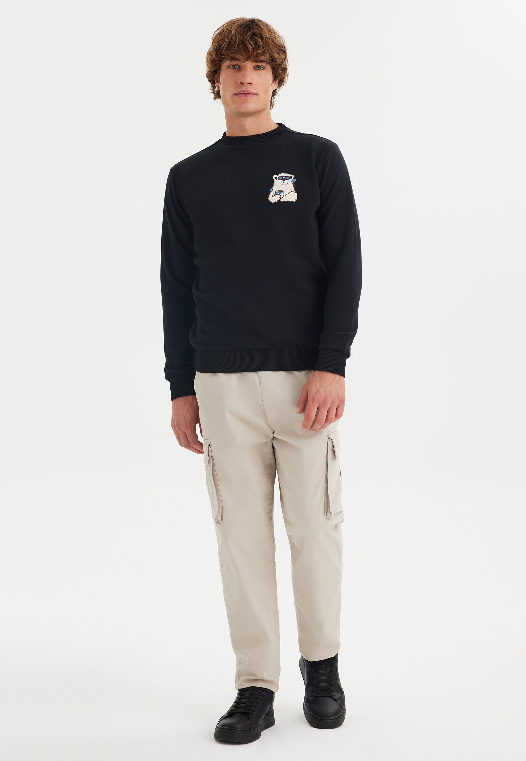 Siyah Baskılı Bisiklet Yaka Pamuklu Regular Fit Erkek Sweatshirt WMCARTOON BEAR - Sweatshirt - Westmark London EU(TR) Store Organik Pamuklu Sürdürülebilir Moda