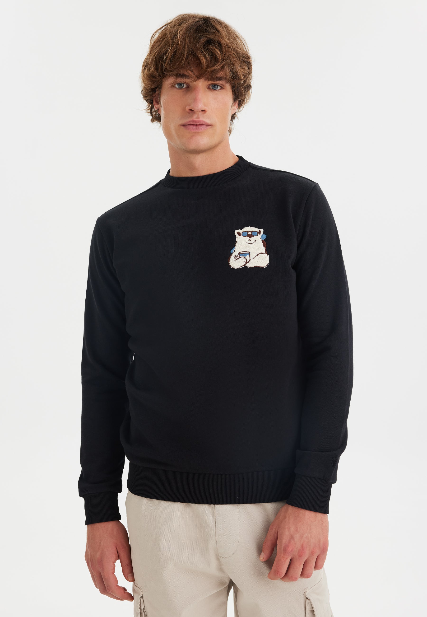 Siyah Baskılı Bisiklet Yaka Pamuklu Regular Fit Erkek Sweatshirt WMCARTOON BEAR - Sweatshirt - Westmark London EU(TR) Store Organik Pamuklu Sürdürülebilir Moda
