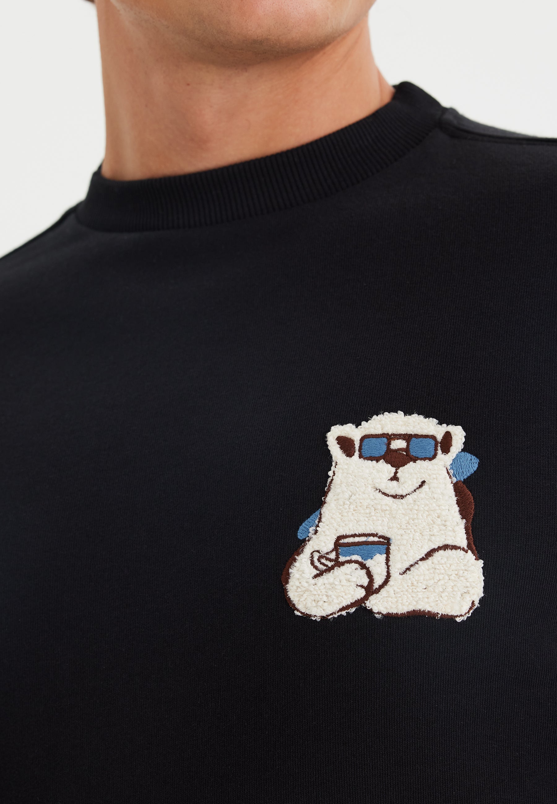 Siyah Baskılı Bisiklet Yaka Pamuklu Regular Fit Erkek Sweatshirt WMCARTOON BEAR - Sweatshirt - Westmark London EU(TR) Store Organik Pamuklu Sürdürülebilir Moda