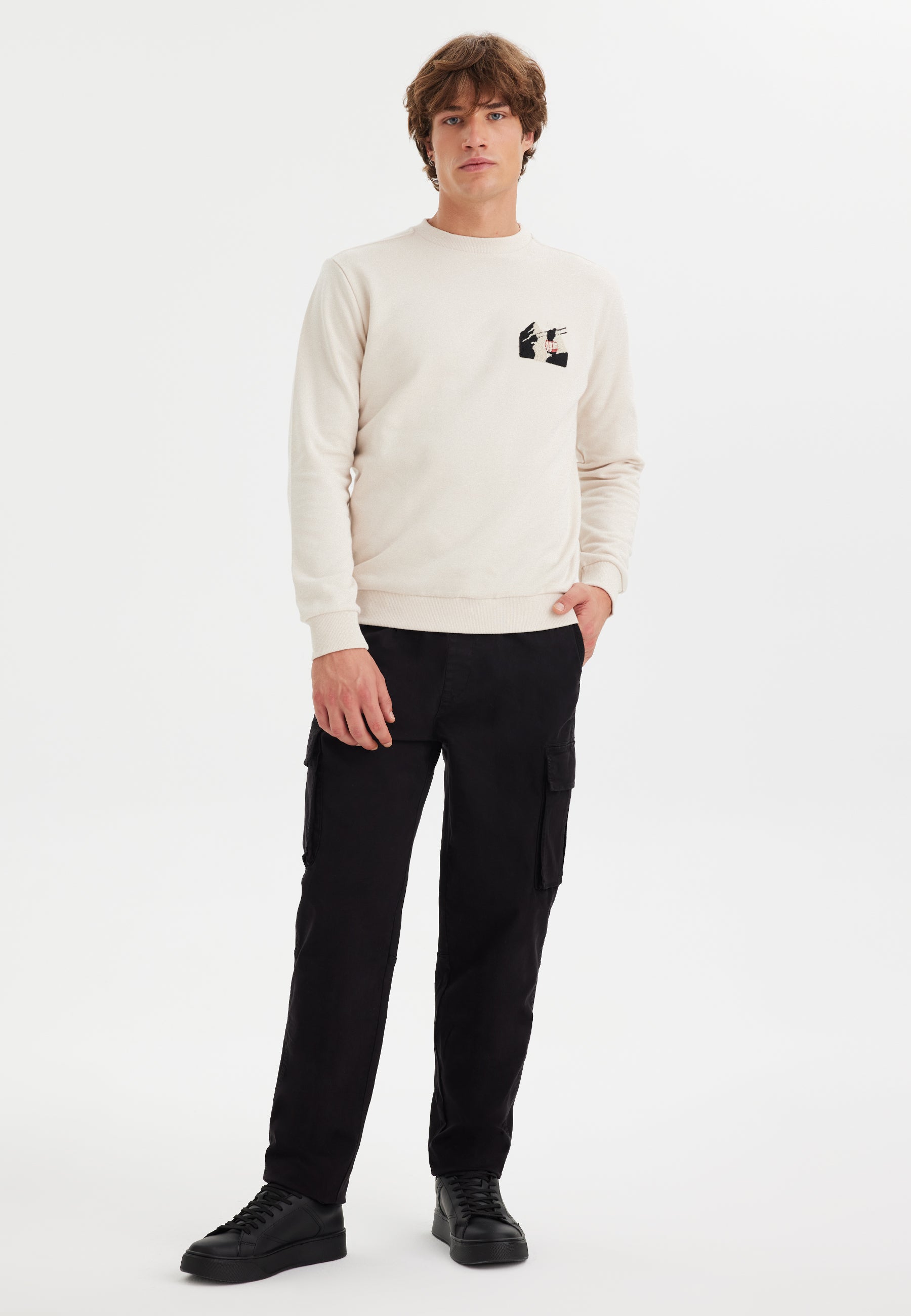 Beyaz Baskılı Bisiklet Yaka Pamuklu Regular Fit Erkek Sweatshirt WMDESTINATION ALPS - Sweatshirt - Westmark London EU(TR) Store Organik Pamuklu Sürdürülebilir Moda