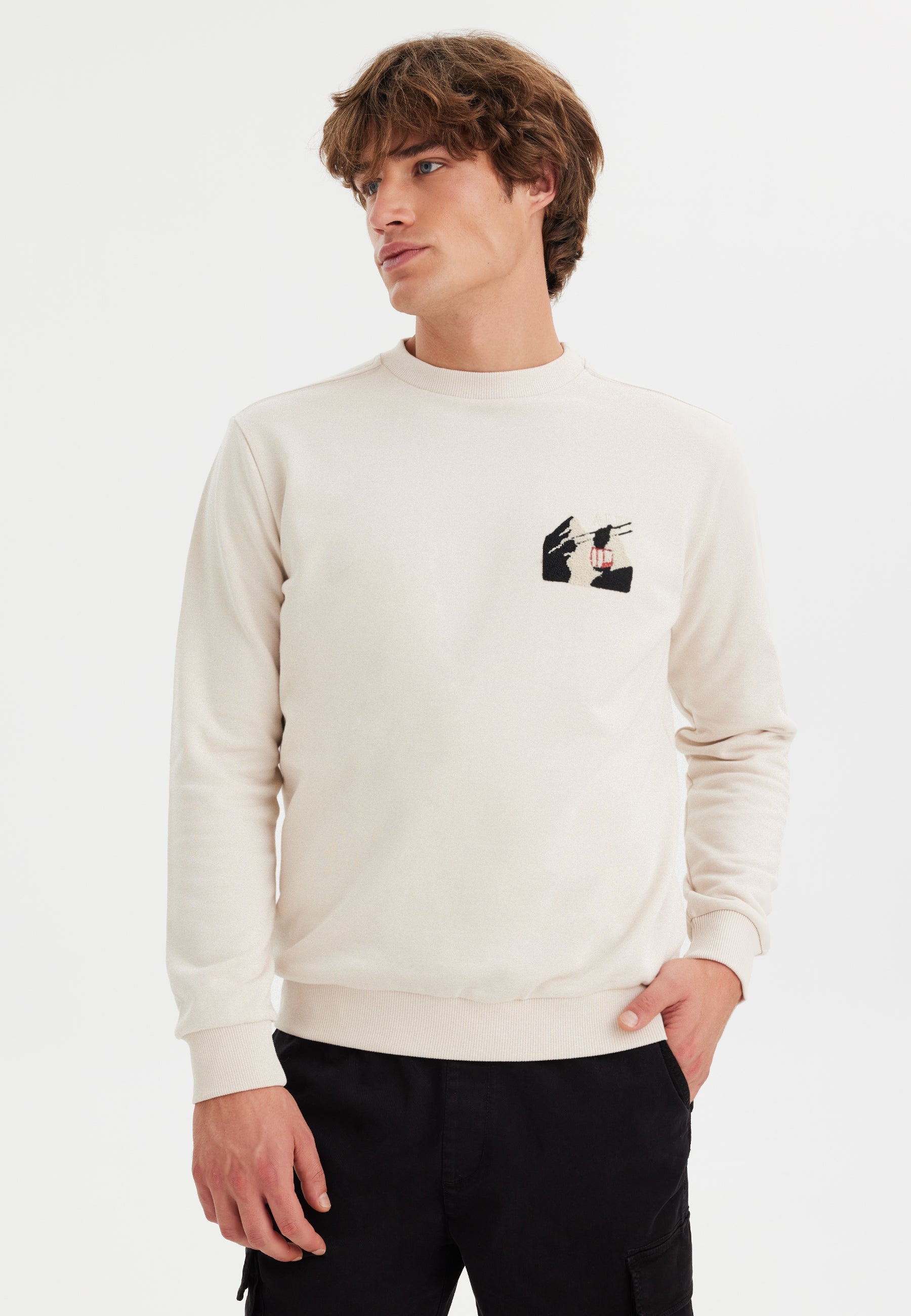 Beyaz Baskılı Bisiklet Yaka Pamuklu Regular Fit Erkek Sweatshirt WMDESTINATION ALPS - Sweatshirt - Westmark London EU(TR) Store Organik Pamuklu Sürdürülebilir Moda