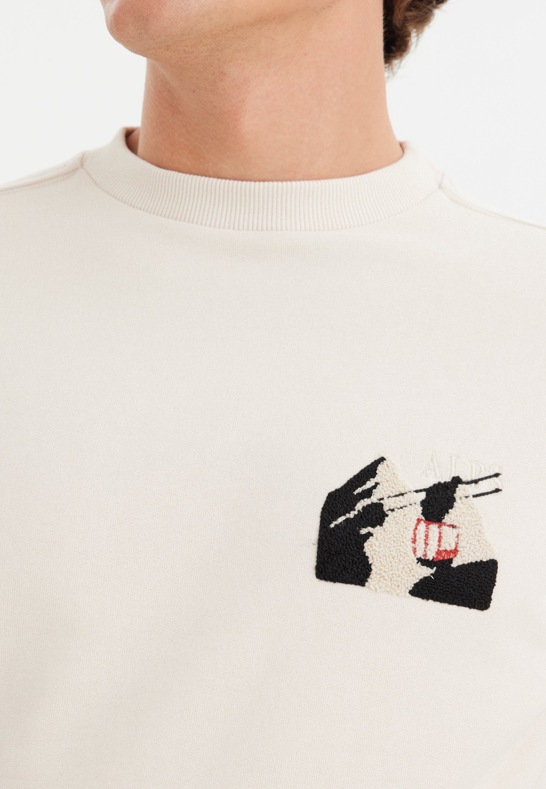 Beyaz Baskılı Bisiklet Yaka Pamuklu Regular Fit Erkek Sweatshirt WMDESTINATION ALPS - Sweatshirt - Westmark London EU(TR) Store Organik Pamuklu Sürdürülebilir Moda