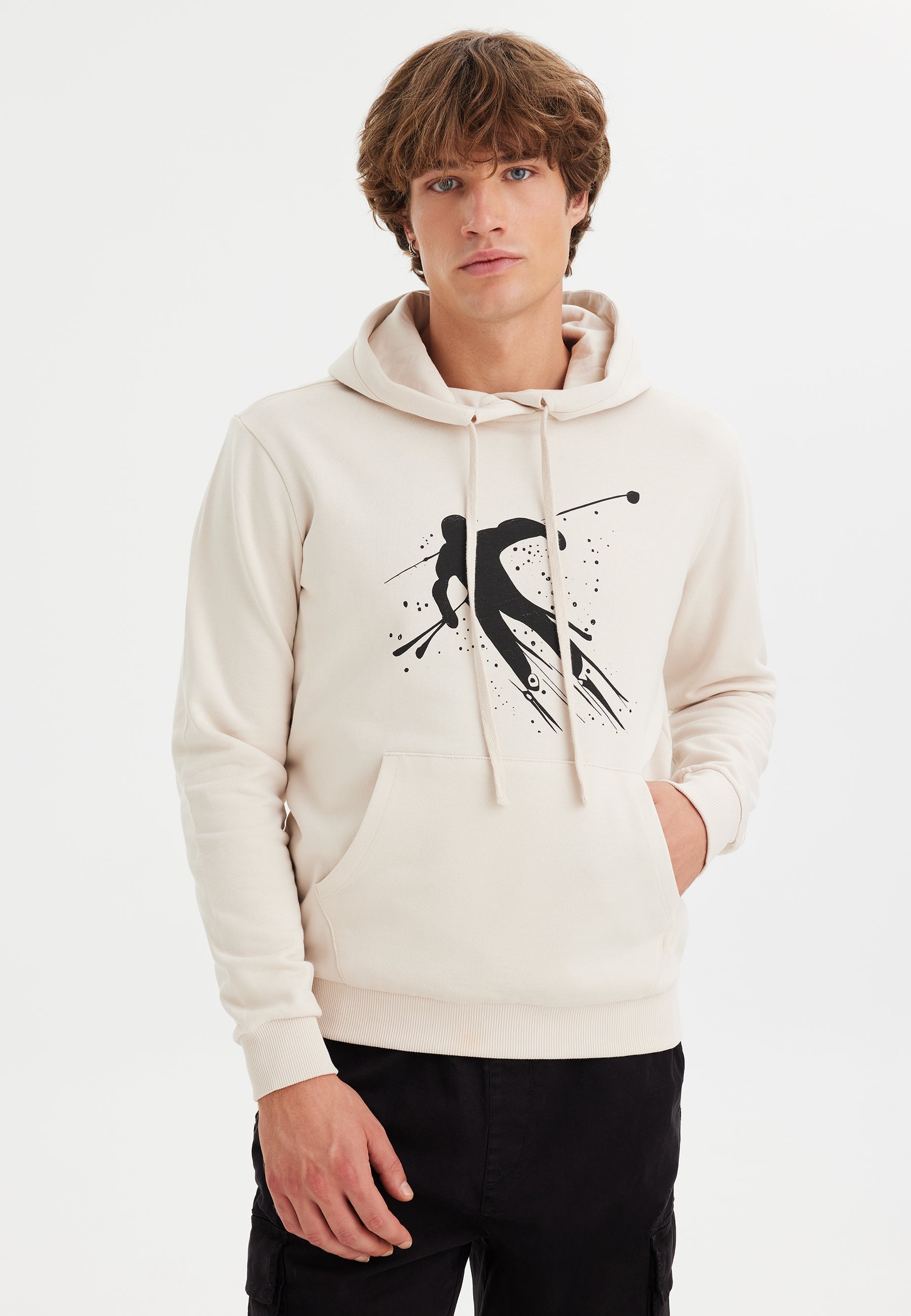 Beyaz Baskılı Kapüşonlu Pamuklu Regular Fit Erkek Sweatshirt WMINK SKI - Sweatshirt - Westmark London EU(TR) Store Organik Pamuklu Sürdürülebilir Moda