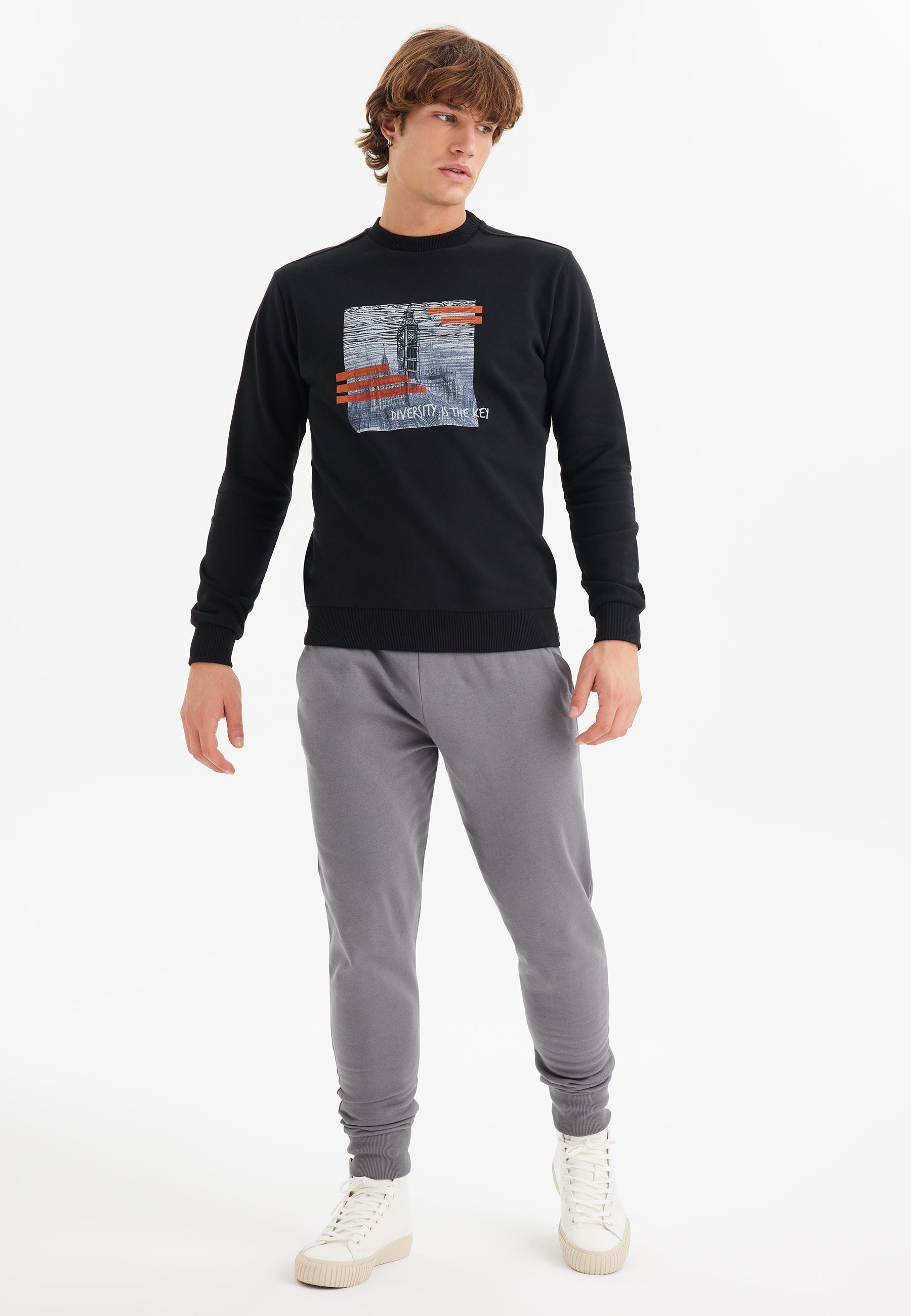 Siyah Baskılı Bisiklet Yaka Pamuklu Regular Fit Erkek Sweatshirt WMLONDON DIVERSITY - Sweatshirt - Westmark London EU(TR) Store Organik Pamuklu Sürdürülebilir Moda