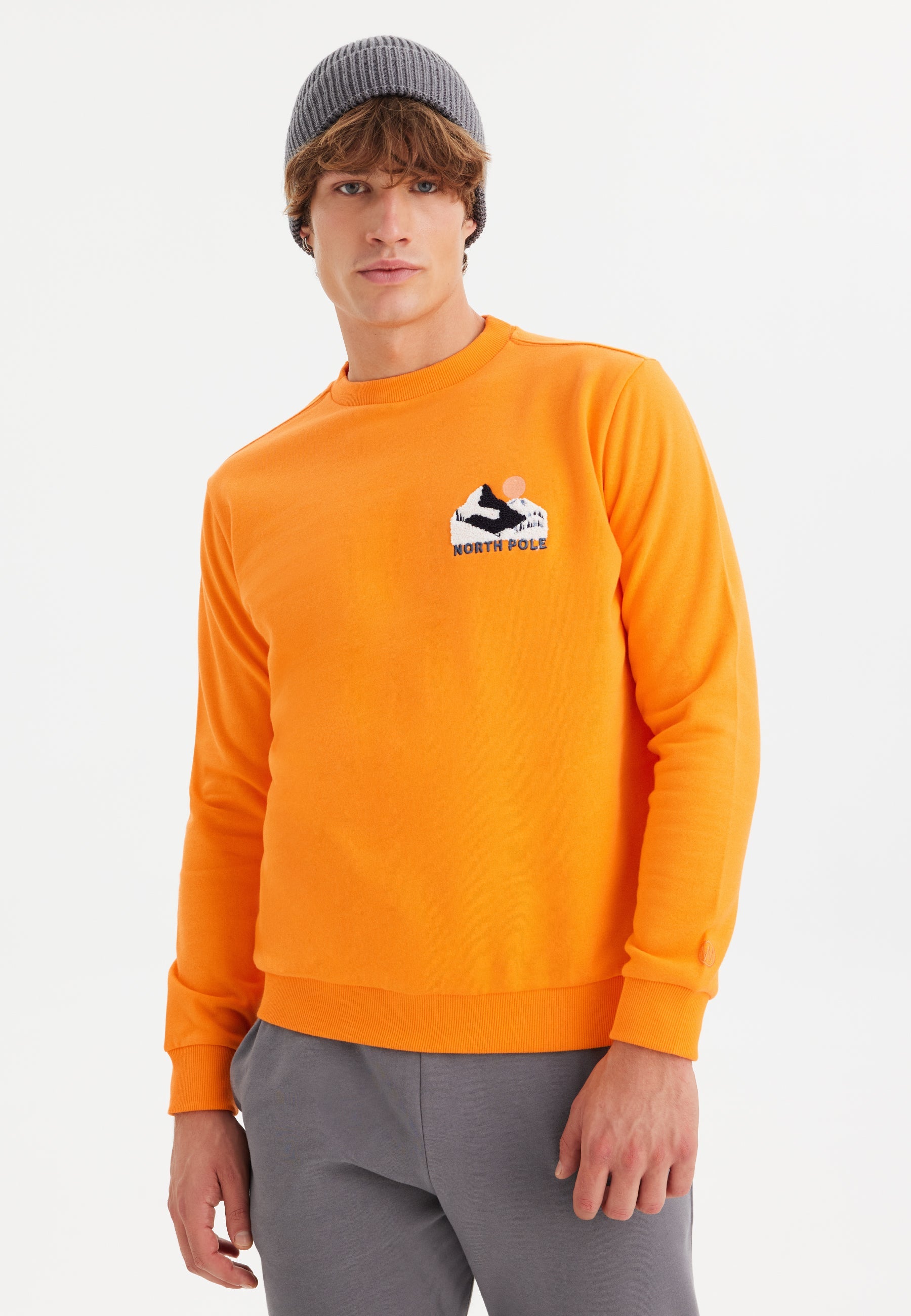 Turuncu Baskılı Bisiklet Yaka Pamuklu Regular Fit Erkek Sweatshirt WMDESTINATION POLE - Sweatshirt - Westmark London EU(TR) Store Organik Pamuklu Sürdürülebilir Moda