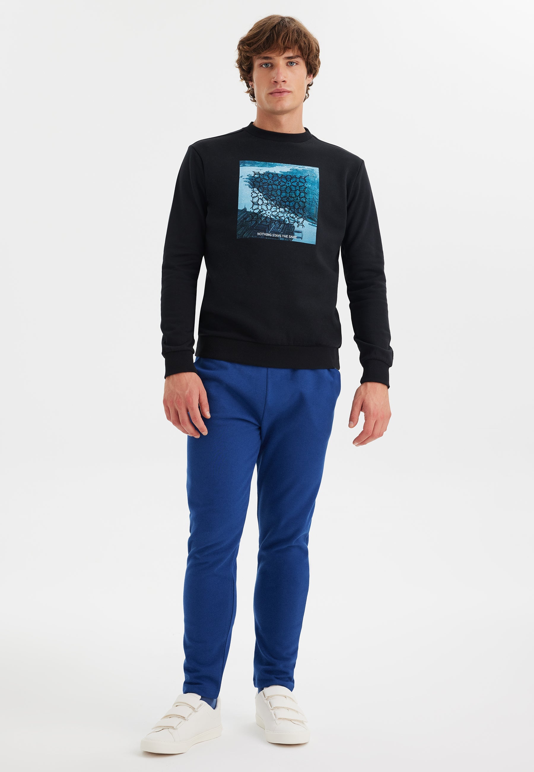 Siyah Baskılı Bisiklet Yaka Pamuklu Regular Fit Erkek Sweatshirt WMLONDON RIVER - Sweatshirt - Westmark London EU(TR) Store Organik Pamuklu Sürdürülebilir Moda