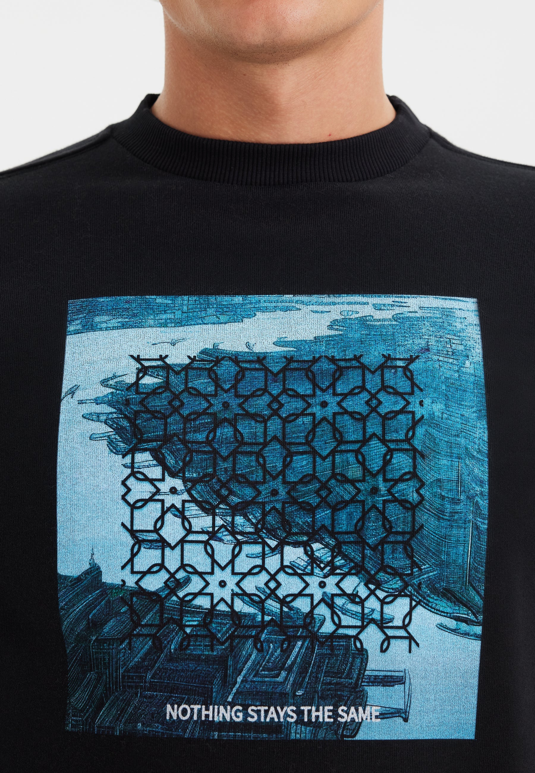 Siyah Baskılı Bisiklet Yaka Pamuklu Regular Fit Erkek Sweatshirt WMLONDON RIVER - Sweatshirt - Westmark London EU(TR) Store Organik Pamuklu Sürdürülebilir Moda