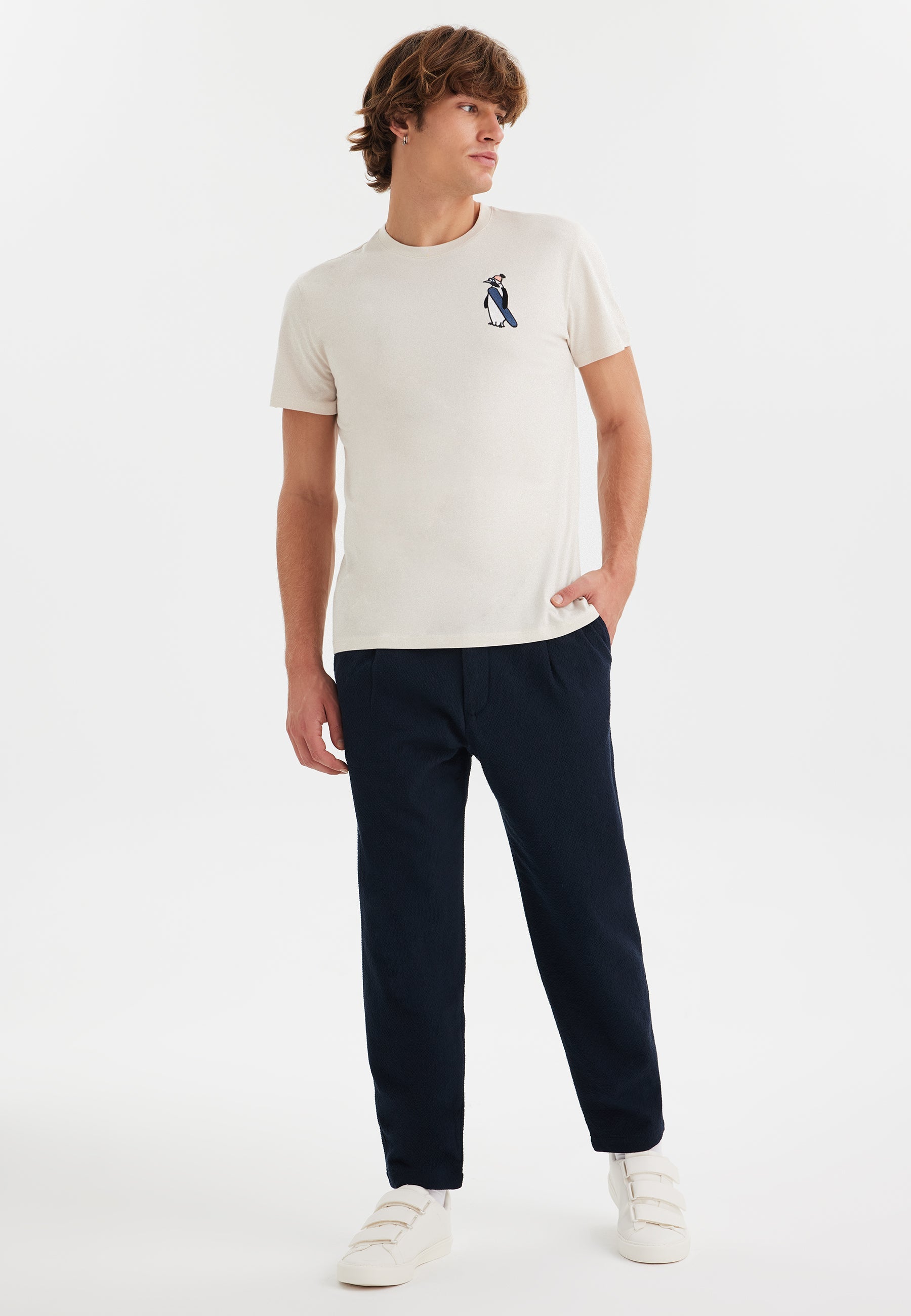 Beyaz Baskılı Bisiklet Yaka Pamuklu Erkek T-Shirt WMCARTOON PENGUIN - T-Shirt - Westmark London EU(TR) Store Organik Pamuklu Sürdürülebilir Moda