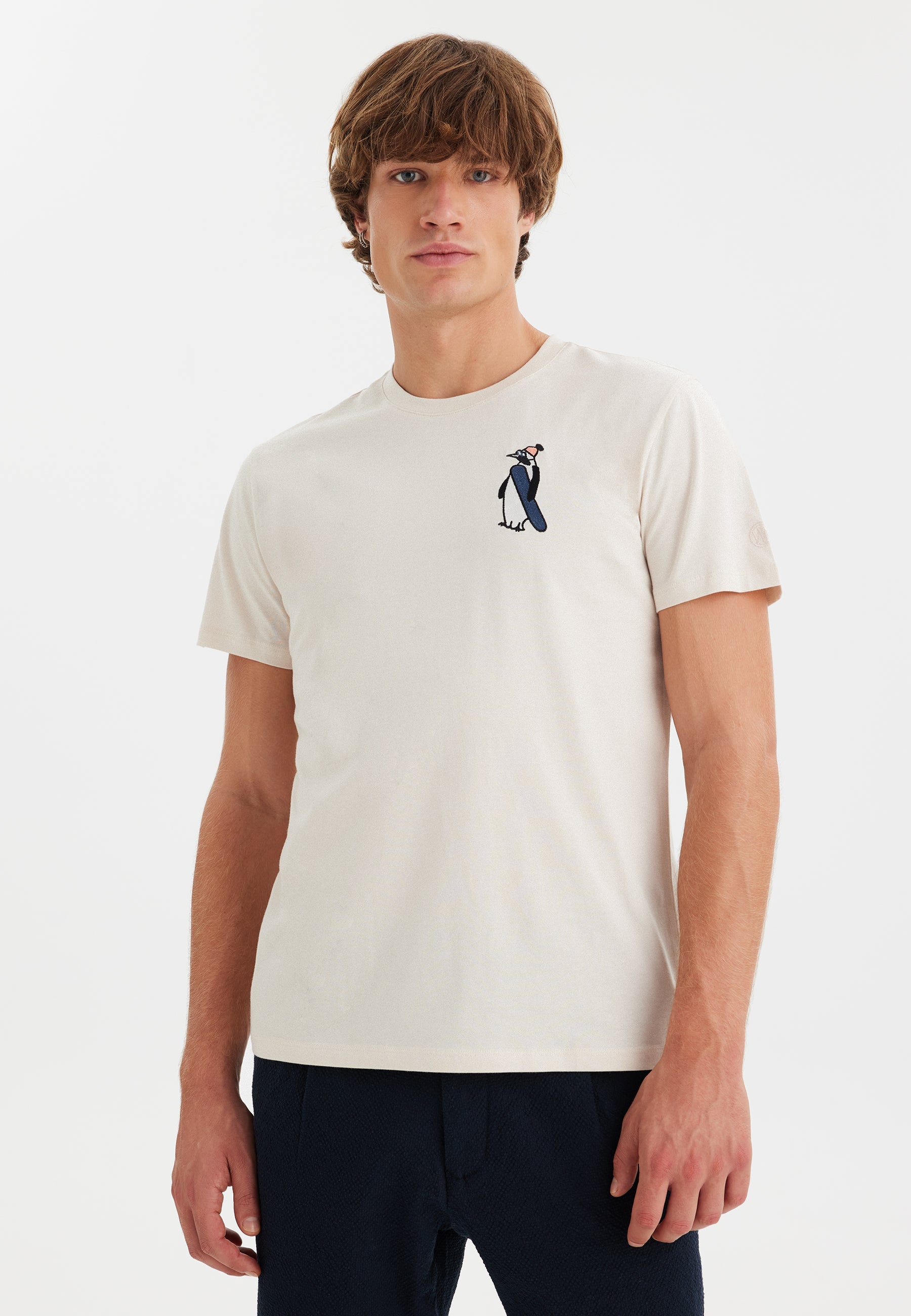 Beyaz Baskılı Bisiklet Yaka Pamuklu Erkek T-Shirt WMCARTOON PENGUIN - T-Shirt - Westmark London EU(TR) Store Organik Pamuklu Sürdürülebilir Moda