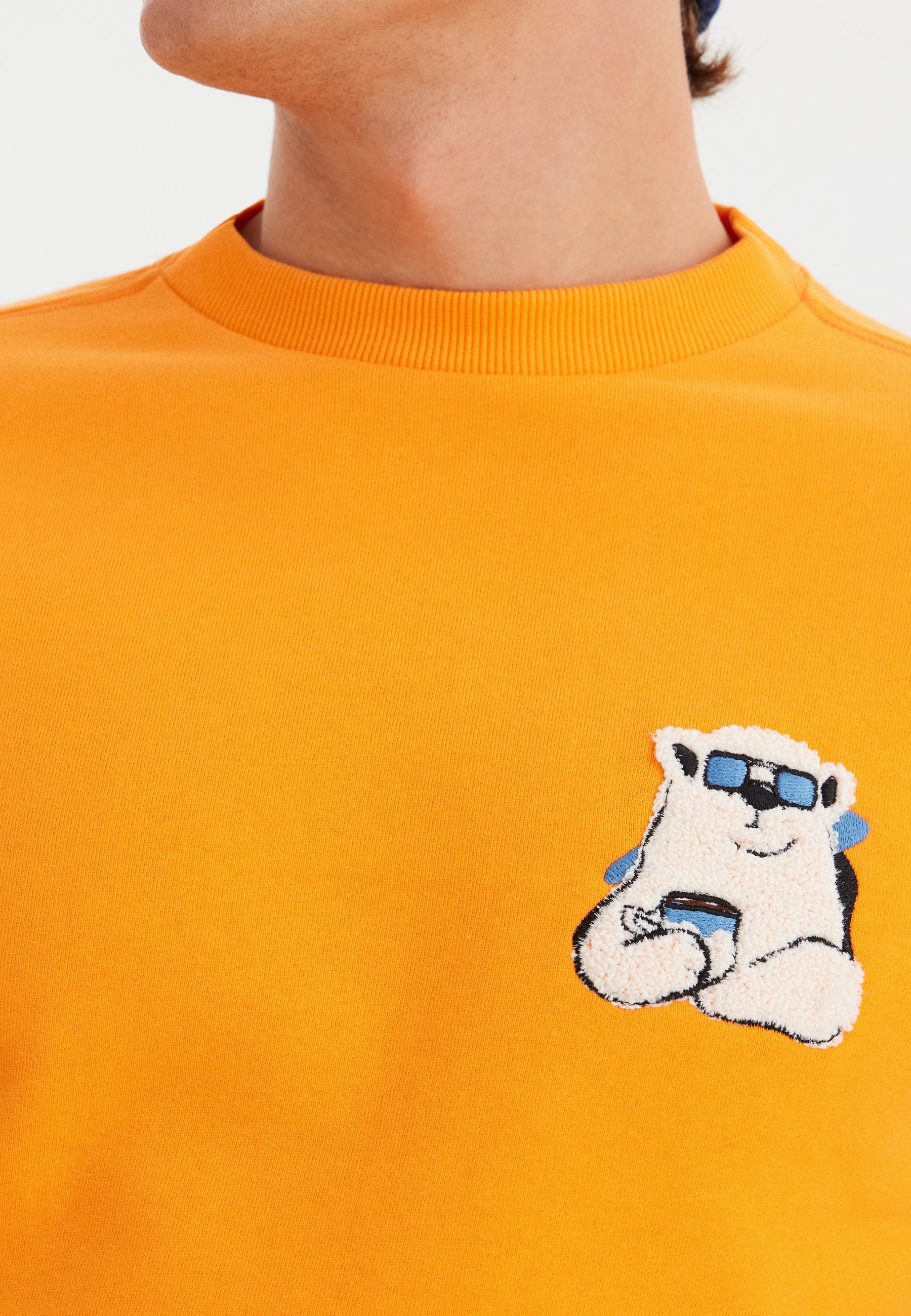 Turuncu Baskılı Bisiklet Yaka Pamuklu Regular Fit Erkek Sweatshirt WMCARTOON BEAR - Sweatshirt - Westmark London EU(TR) Store Organik Pamuklu Sürdürülebilir Moda