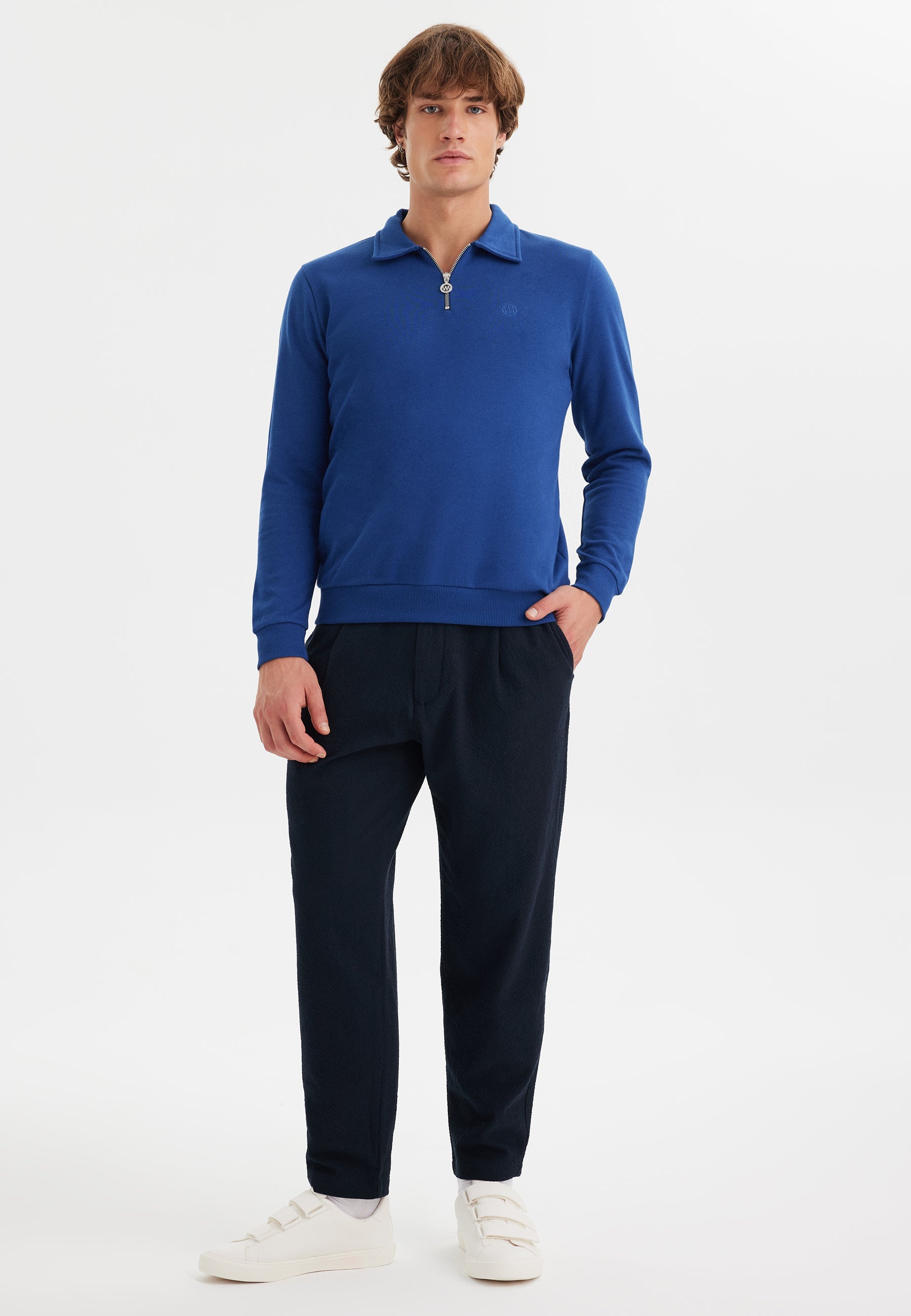 Mavi Yarım Fermuarlı Polo Yaka Pamuklu Regular Fit Erkek Sweatshirt CORE - Sweatshirt - Westmark London EU(TR) Store Organik Pamuklu Sürdürülebilir Moda