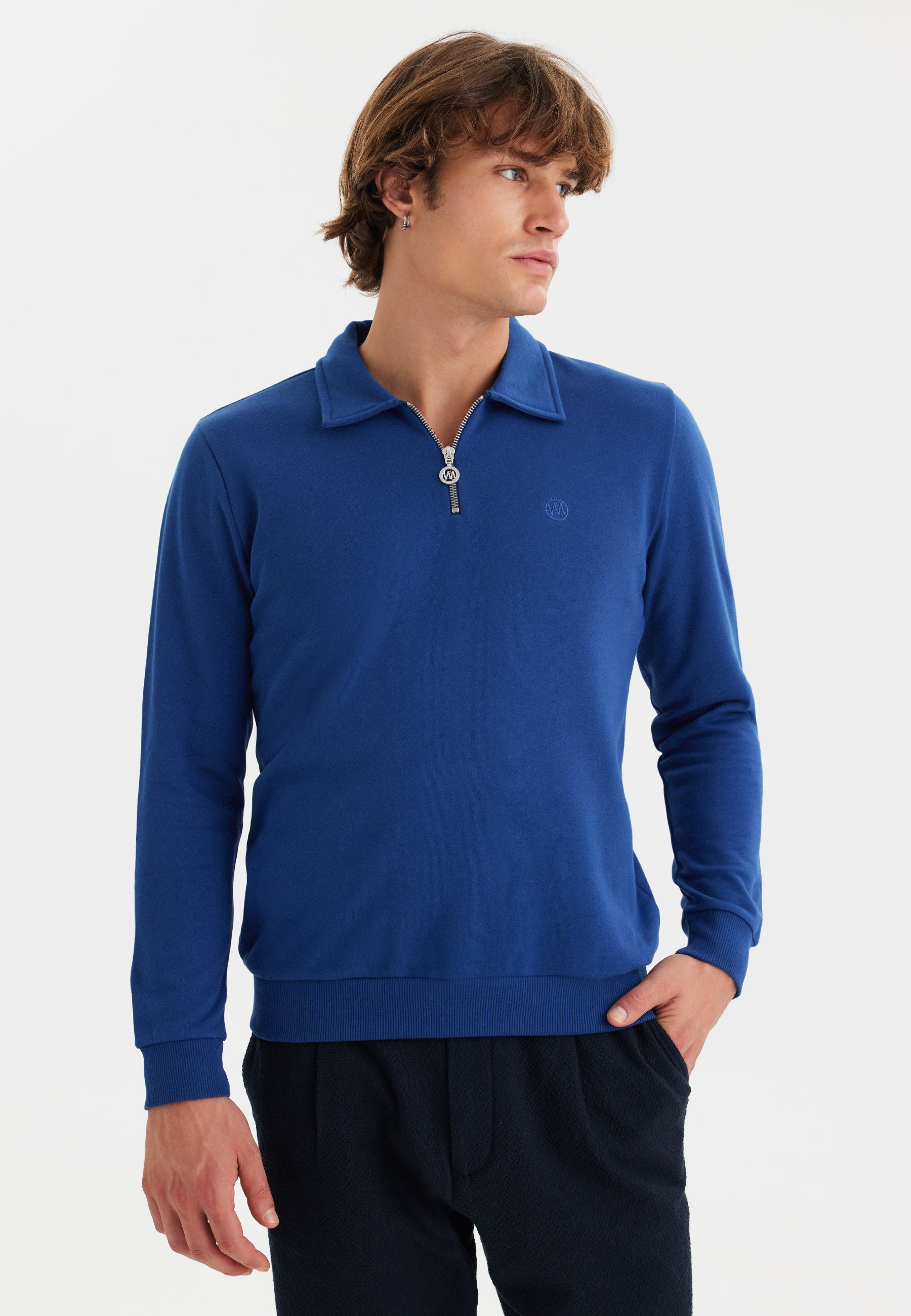 Mavi Yarım Fermuarlı Polo Yaka Pamuklu Regular Fit Erkek Sweatshirt CORE - Sweatshirt - Westmark London EU(TR) Store Organik Pamuklu Sürdürülebilir Moda