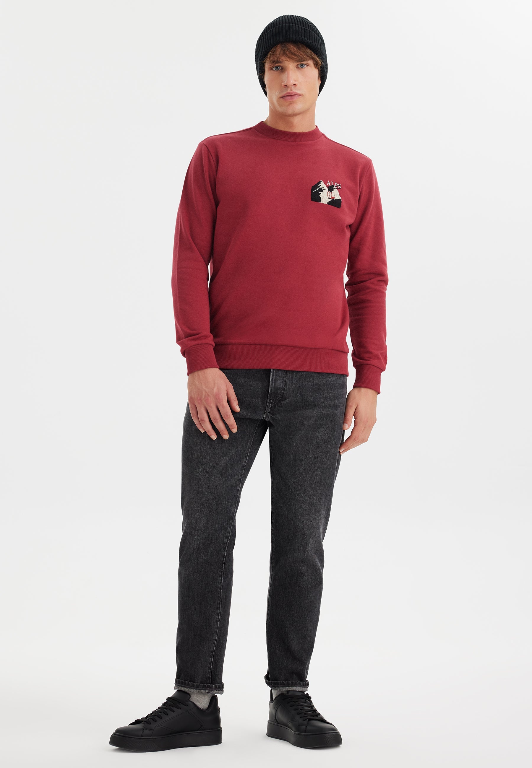 Kırmızı Baskılı Bisiklet Yaka Pamuklu Regular Fit Erkek Sweatshirt WMDESTINATION ALPS - Sweatshirt - Westmark London EU(TR) Store Organik Pamuklu Sürdürülebilir Moda