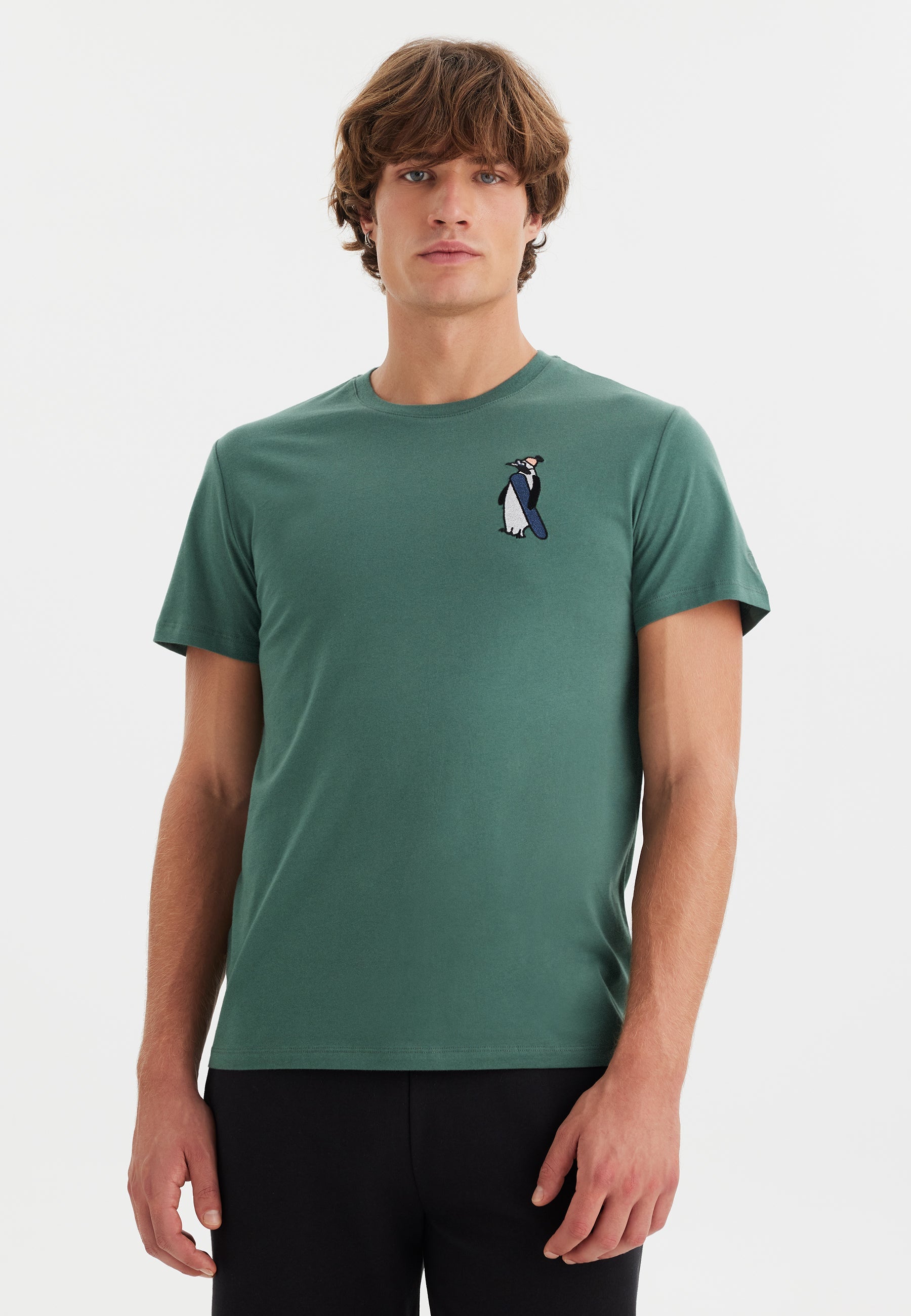 Yeşil Baskılı Bisiklet Yaka Pamuklu Erkek T-Shirt WMCARTOON PENGUIN - T-Shirt - Westmark London EU(TR) Store Organik Pamuklu Sürdürülebilir Moda
