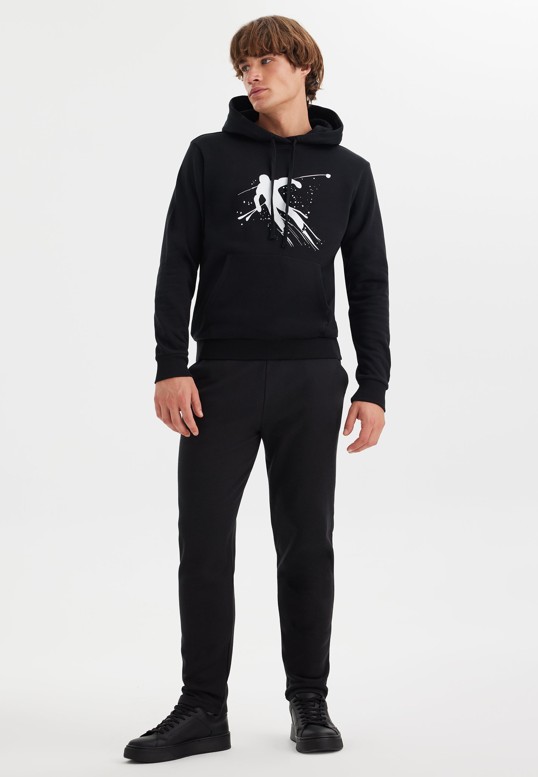 Siyah Baskılı Kapüşonlu Pamuklu Regular Fit Erkek Sweatshirt WMINK SKI - Sweatshirt - Westmark London EU(TR) Store Organik Pamuklu Sürdürülebilir Moda