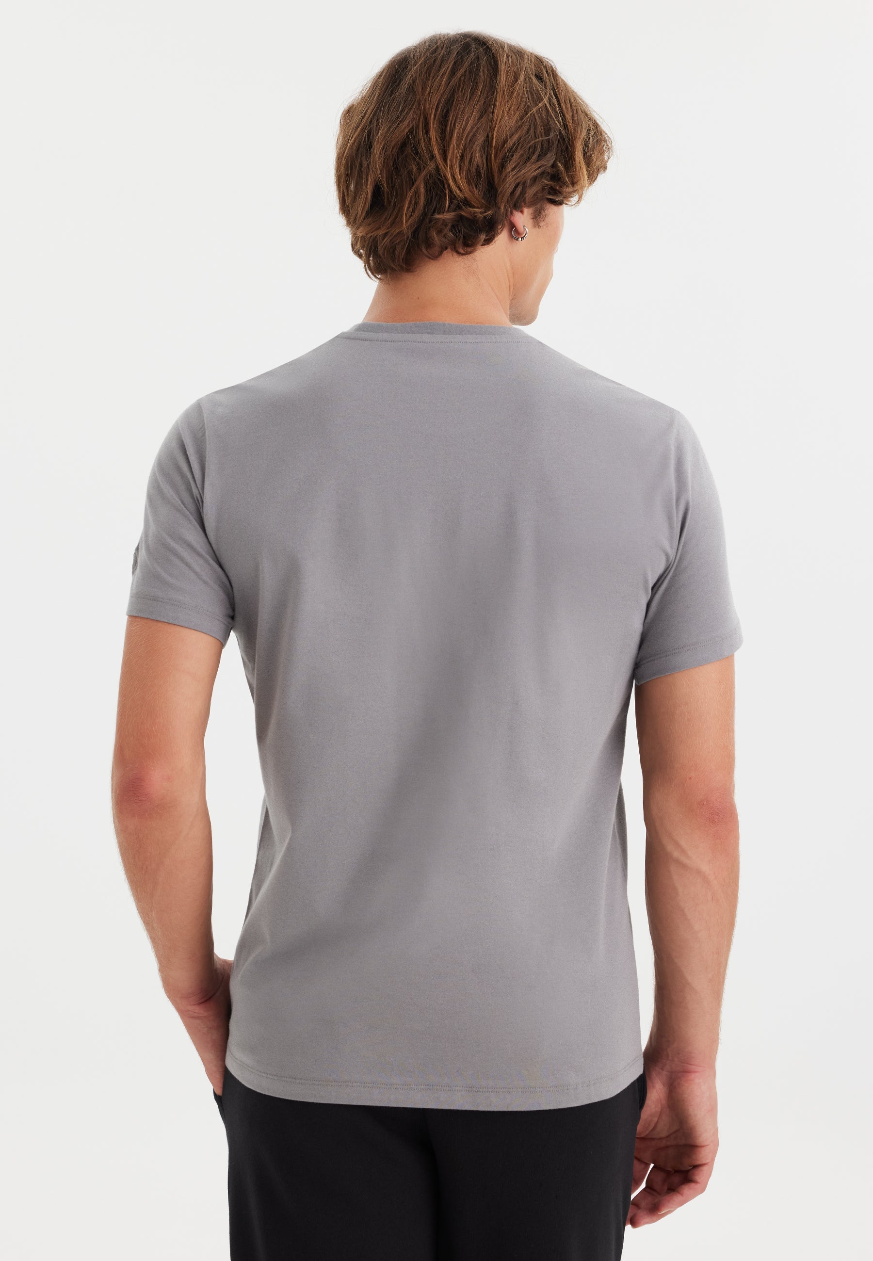 Gri Baskılı Bisiklet Yaka Pamuklu Erkek T-Shirt WMEMBROIDERY DEER - T-Shirt - Westmark London EU(TR) Store Organik Pamuklu Sürdürülebilir Moda