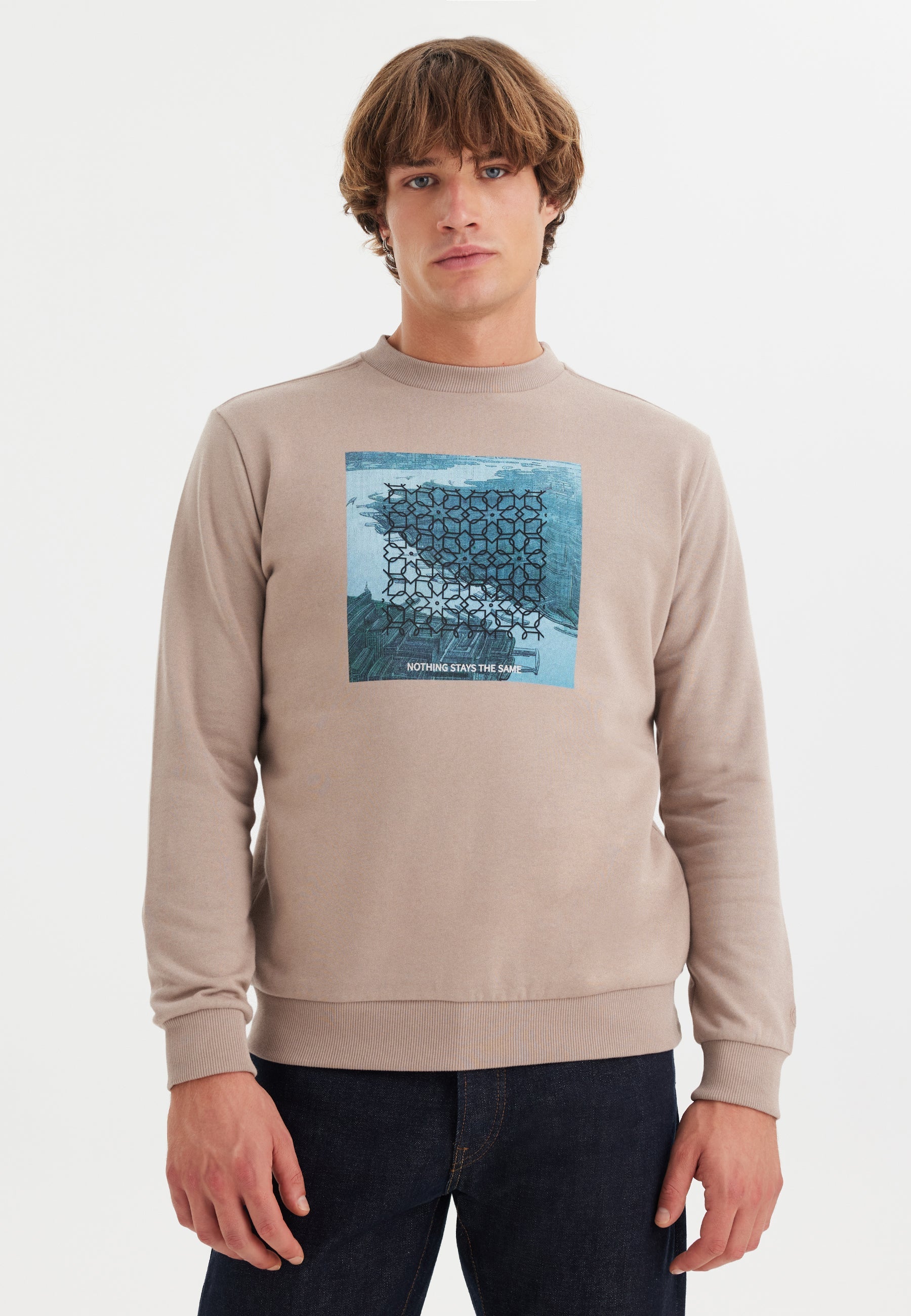 Gri Baskılı Bisiklet Yaka Pamuklu Regular Fit Erkek Sweatshirt WMLONDON RIVER - Sweatshirt - Westmark London EU(TR) Store Organik Pamuklu Sürdürülebilir Moda
