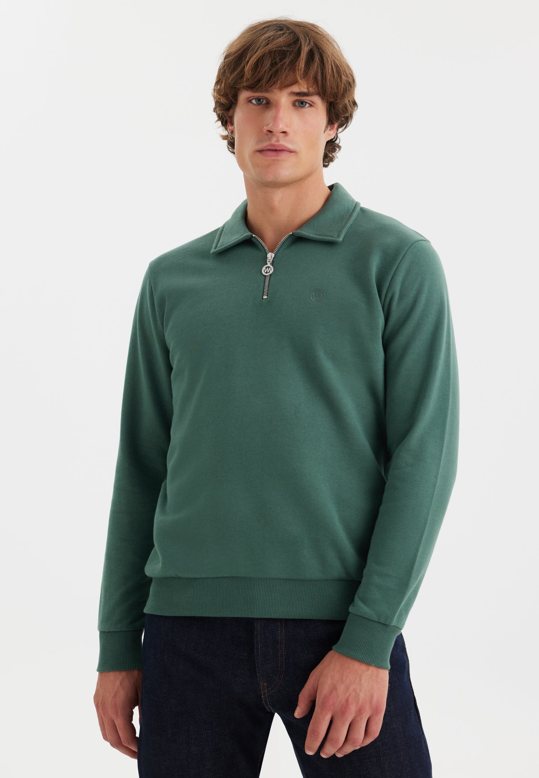 Yeşil Yarım Fermuarlı Polo Yaka Pamuklu Regular Fit Erkek Sweatshirt CORE - Sweatshirt - Westmark London EU(TR) Store Organik Pamuklu Sürdürülebilir Moda