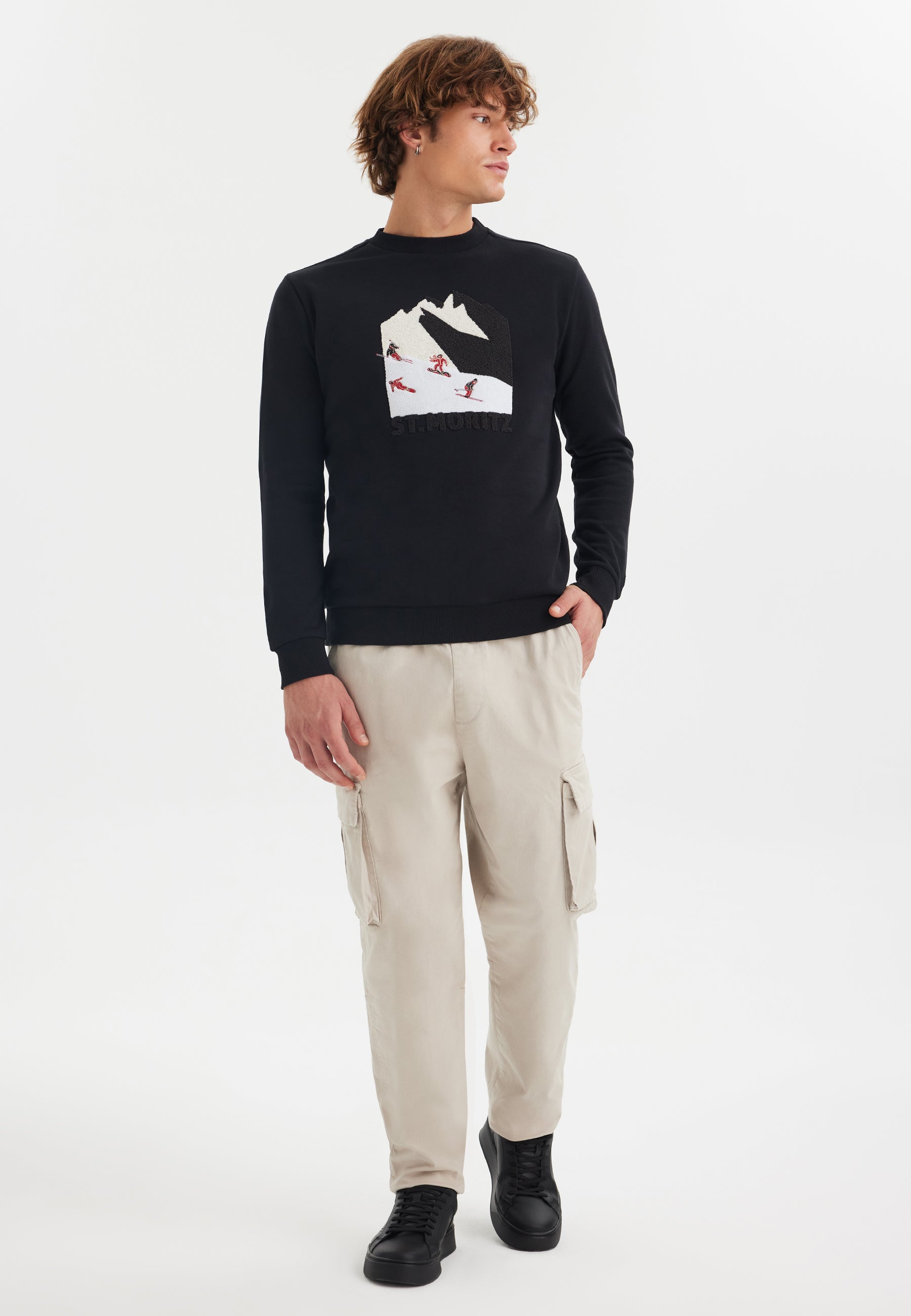 Siyah Baskılı Bisiklet Yaka Pamuklu Regular Fit Erkek Sweatshirt WMDESTINATION STMORITZ - Sweatshirt - Westmark London EU(TR) Store Organik Pamuklu Sürdürülebilir Moda