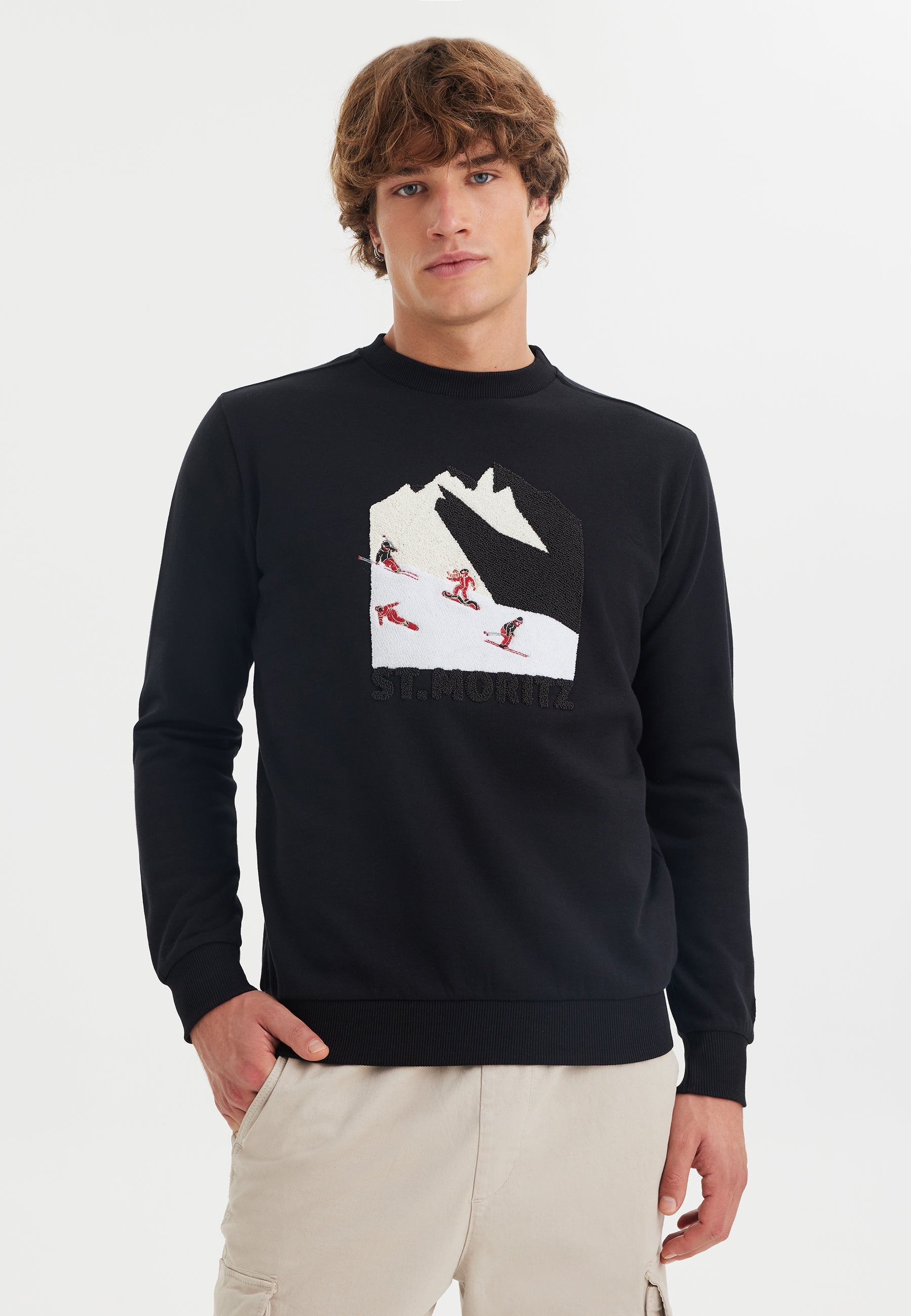 Siyah Baskılı Bisiklet Yaka Pamuklu Regular Fit Erkek Sweatshirt WMDESTINATION STMORITZ - Sweatshirt - Westmark London EU(TR) Store Organik Pamuklu Sürdürülebilir Moda