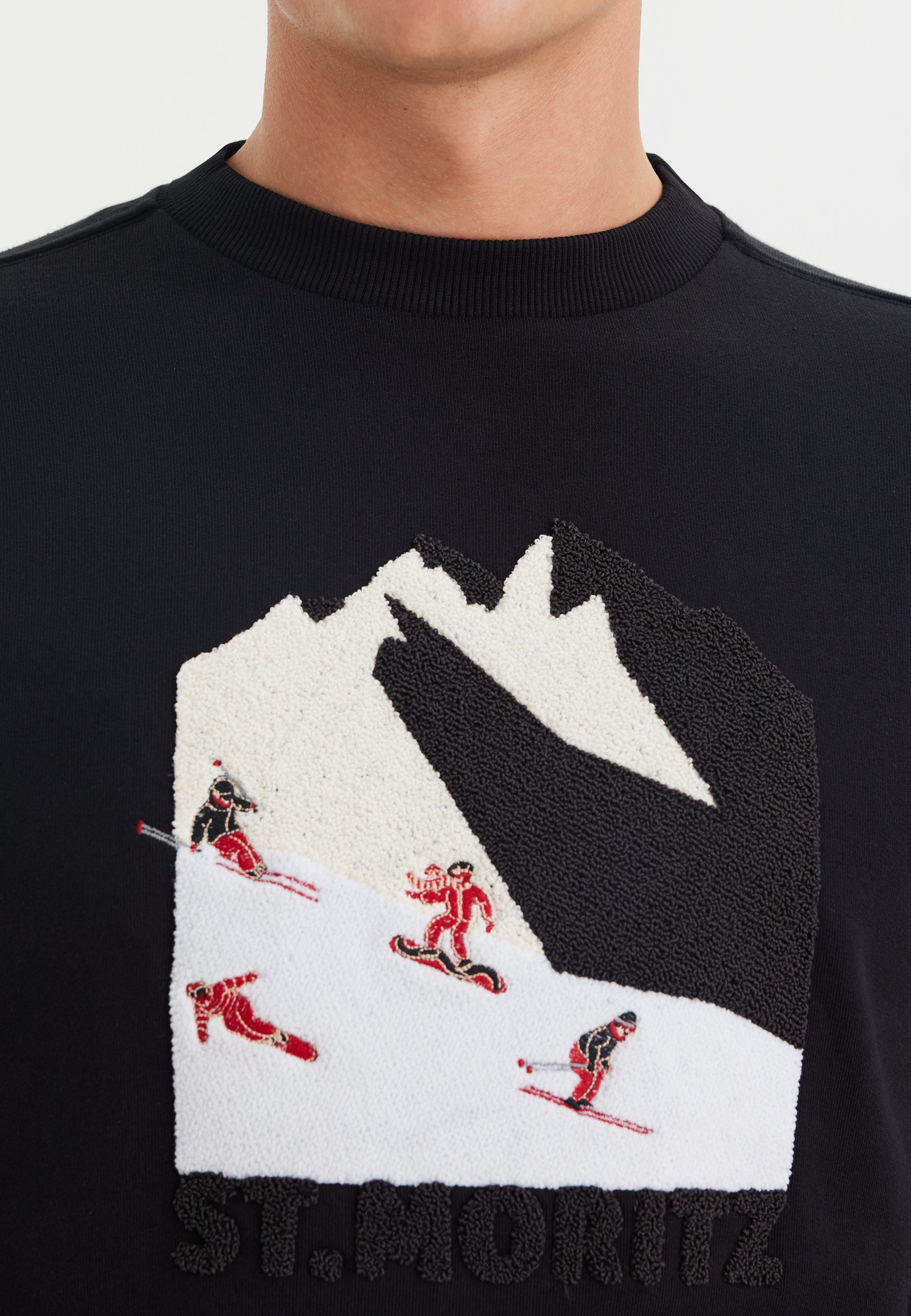 Siyah Baskılı Bisiklet Yaka Pamuklu Regular Fit Erkek Sweatshirt WMDESTINATION STMORITZ - Sweatshirt - Westmark London EU(TR) Store Organik Pamuklu Sürdürülebilir Moda