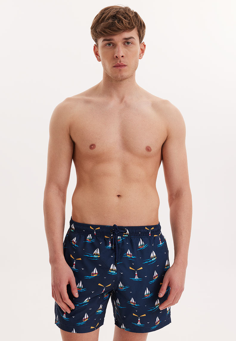 WMICON LIGHTHOUSE SWIM SHORTS in Navy AOP - Swim Shorts - Westmark London EU(TR) Store Organik Pamuklu Sürdürülebilir Moda