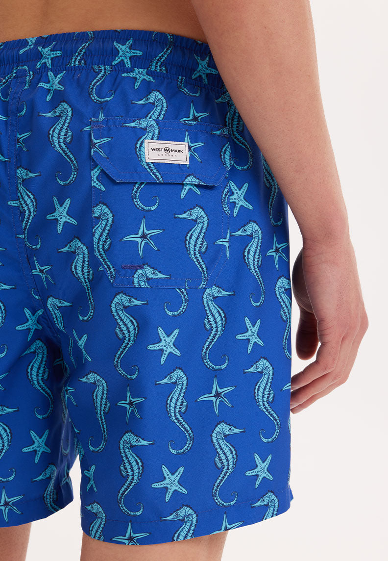 SEAHORSE ICON SWIM SHORTS in Blue AOP - Swim Shorts - Westmark London EU(TR) Store Organik Pamuklu Sürdürülebilir Moda