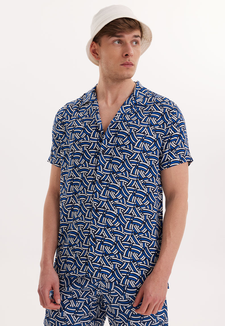 WMHAWAII CURVE S/S SHIRT in Blue AOP - Shirt - Westmark London EU(TR) Store Organik Pamuklu Sürdürülebilir Moda