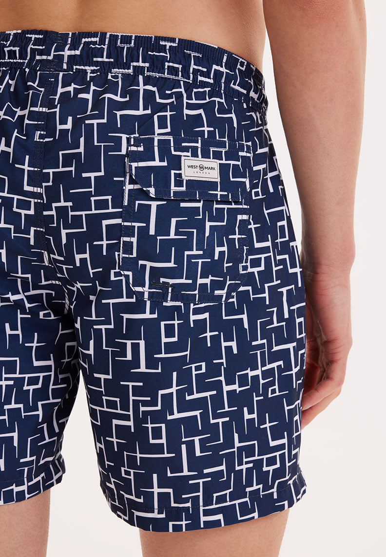 WMGEOMETRIC MAZE SWIM SHORTS in Navy AOP - Swim Shorts - Westmark London EU(TR) Store Organik Pamuklu Sürdürülebilir Moda