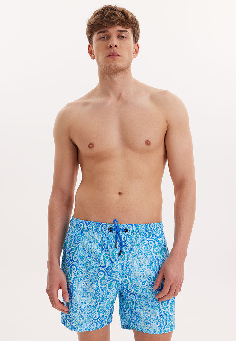 WMPATTERN MAJOLICA SWIM SHORTS in Light Blue AOP - Swim Shorts - Westmark London EU(TR) Store Organik Pamuklu Sürdürülebilir Moda