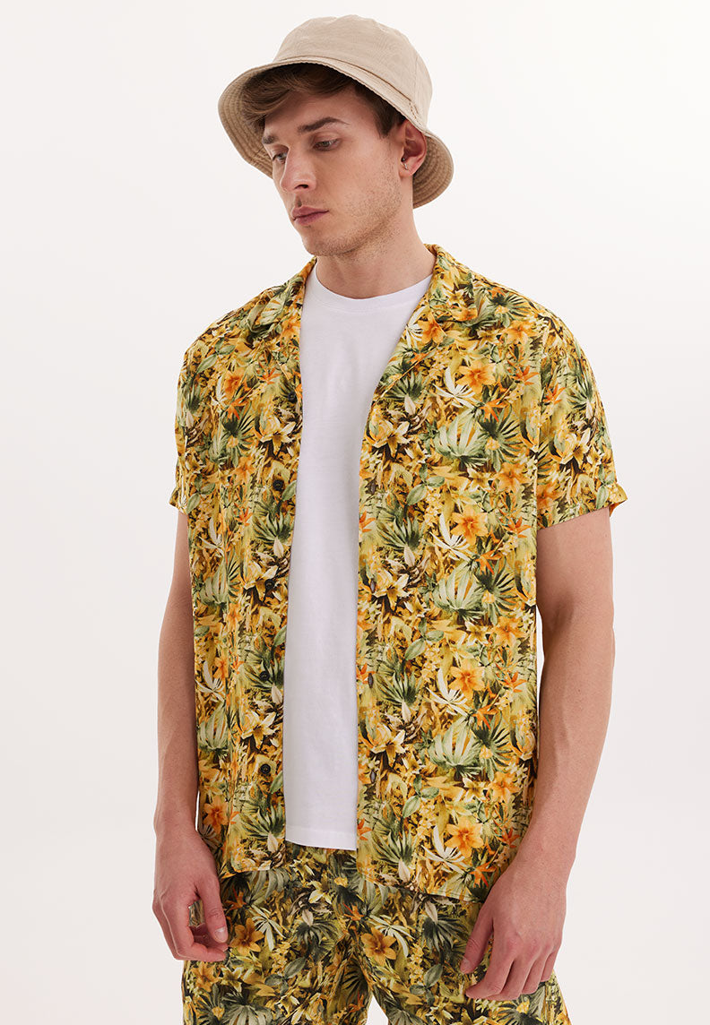 WMHAWAII LEAF S/S SHIRT in Yellow AOP - Shirt - Westmark London EU(TR) Store Organik Pamuklu Sürdürülebilir Moda
