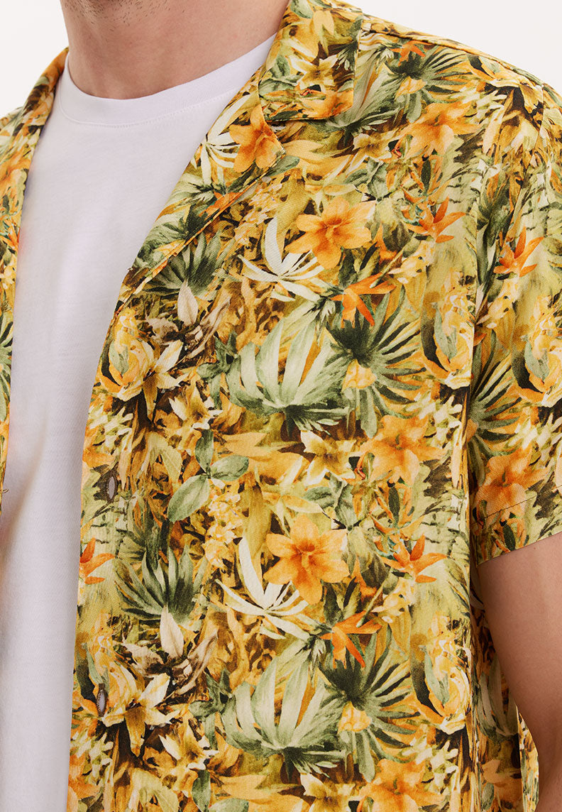 WMHAWAII LEAF S/S SHIRT in Yellow AOP - Shirt - Westmark London EU(TR) Store Organik Pamuklu Sürdürülebilir Moda
