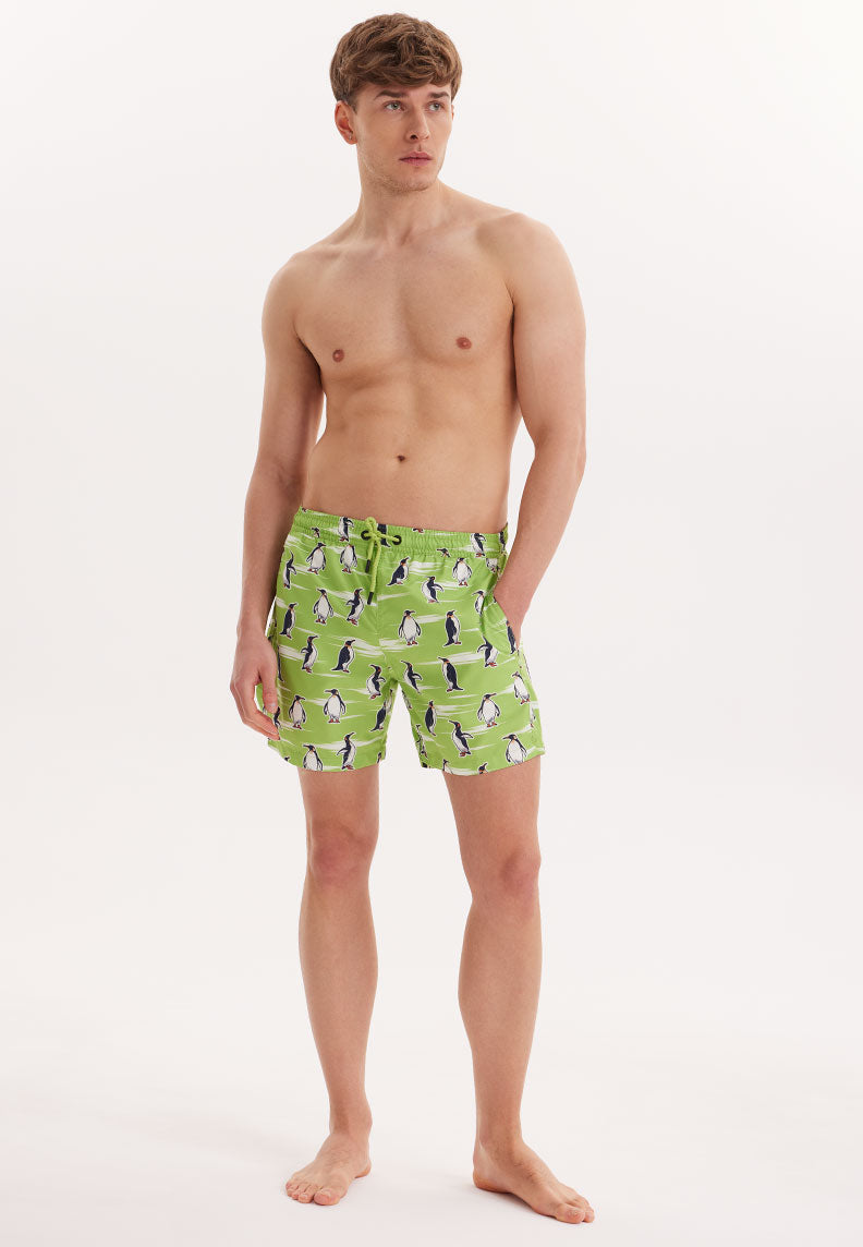 WMANIMAL PENGUIN SWIM SHORTS in Green AOP - Swim Shorts - Westmark London EU(TR) Store Organik Pamuklu Sürdürülebilir Moda