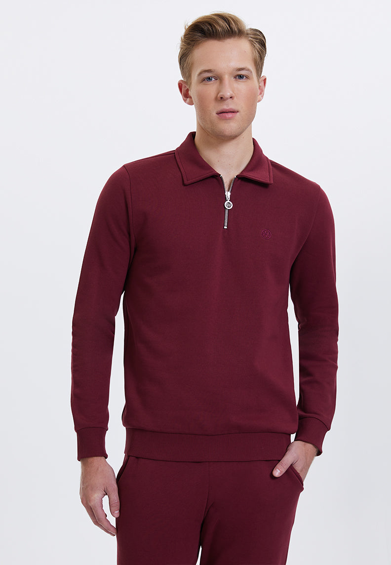 CORE ZIPPED POLO SWEAT in Cabernet– Sweatshirt - Westmark London EU(TR) Store Organik Pamuklu Sürdürülebilir Moda