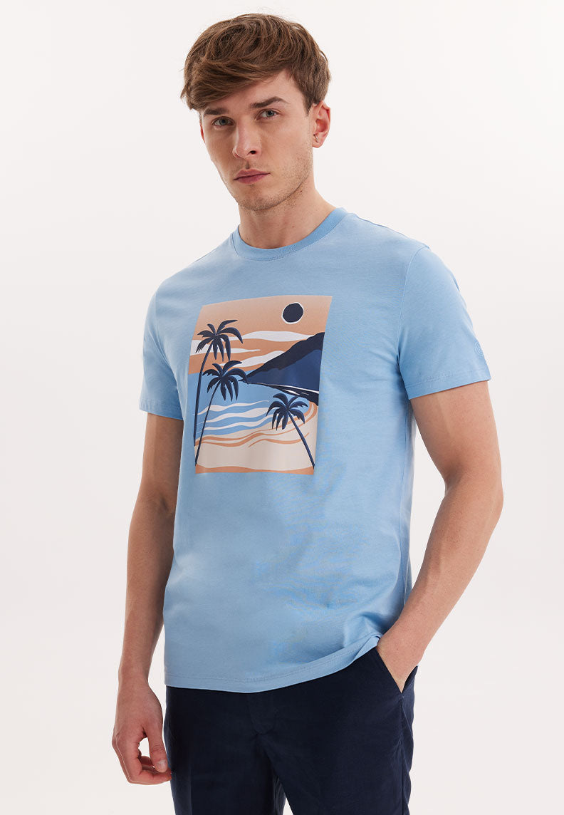 WMVIEW PALM TEE in Blissful Blue - T-Shirt - Westmark London EU(TR) Store Organik Pamuklu Sürdürülebilir Moda