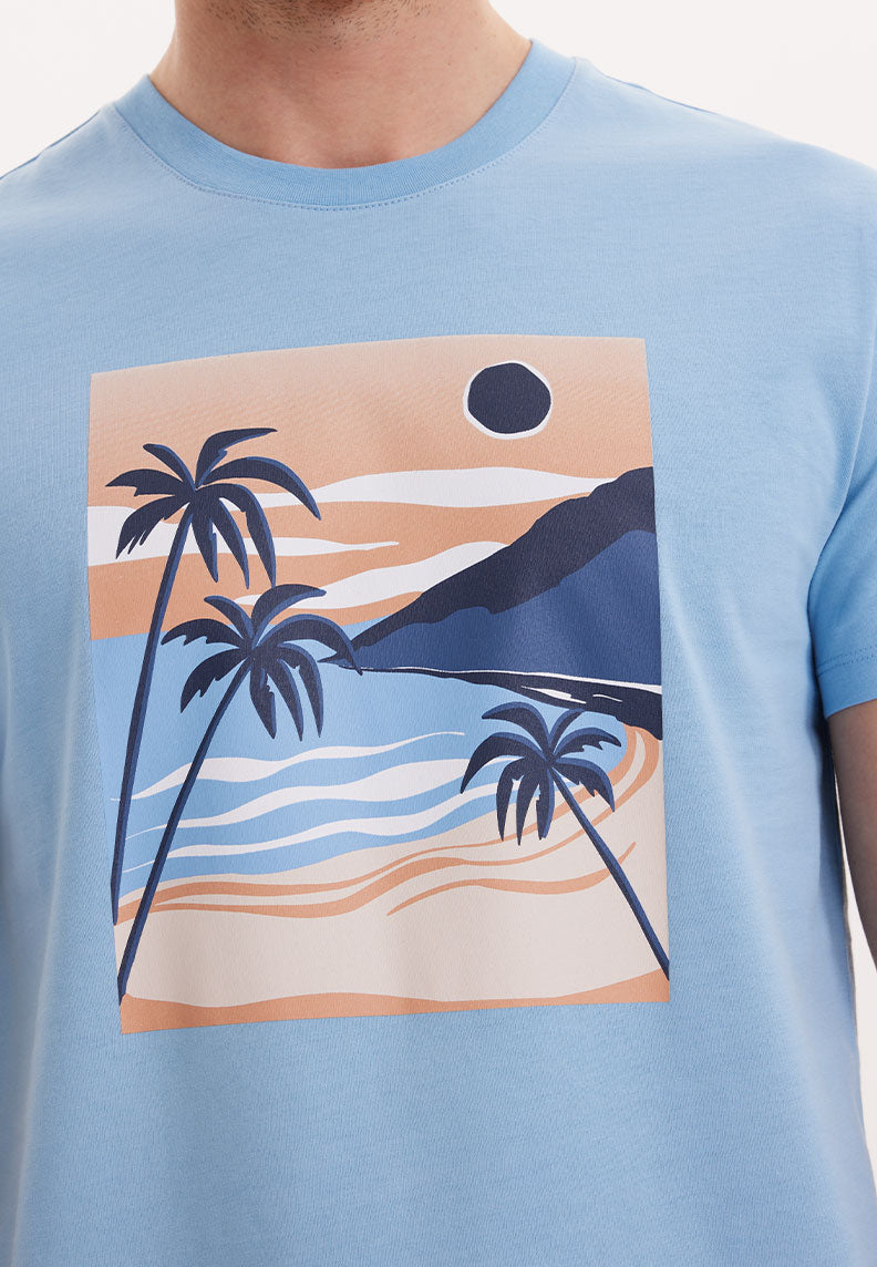 WMVIEW PALM TEE in Blissful Blue - T-Shirt - Westmark London EU(TR) Store Organik Pamuklu Sürdürülebilir Moda