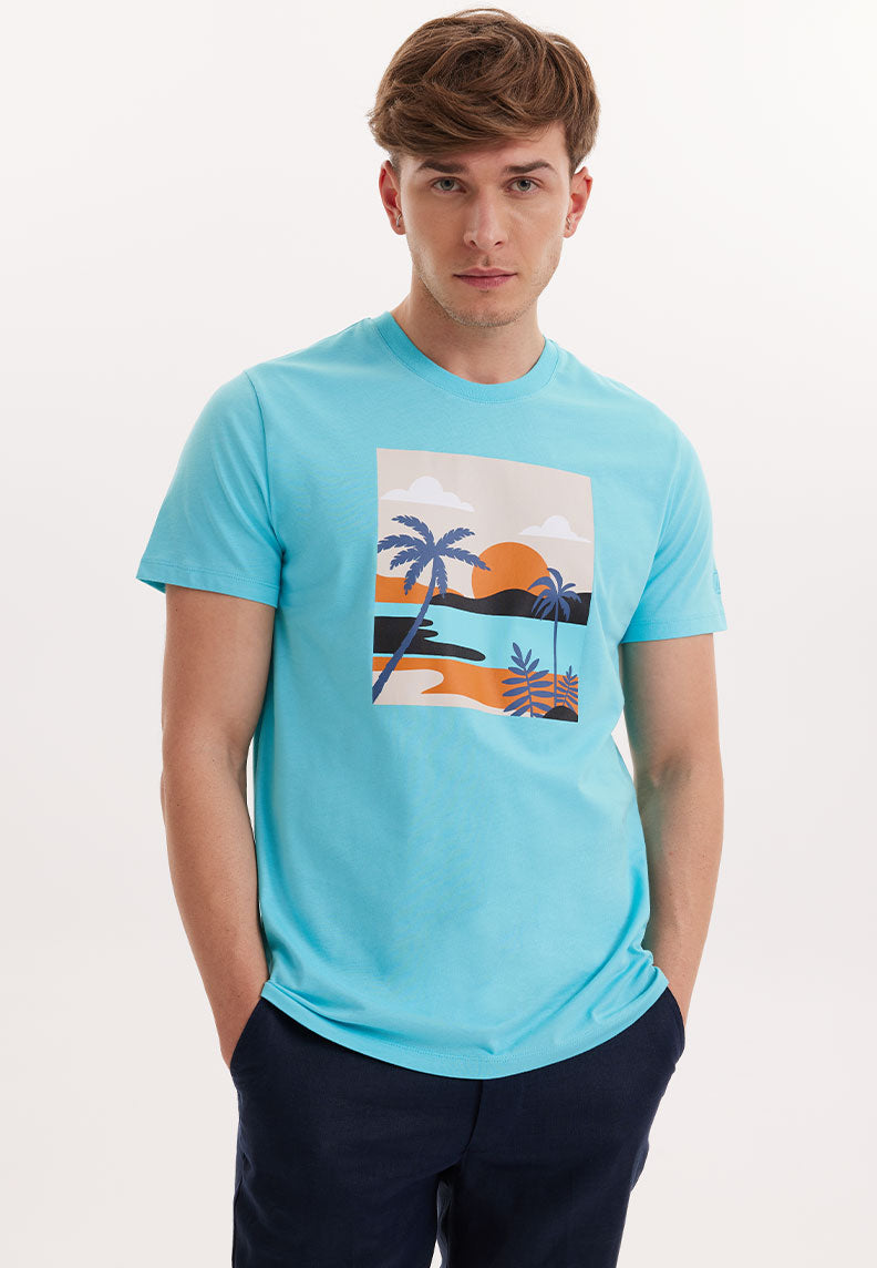 WMVIEW SUNSET TEE in Blue Curacao - T-Shirt - Westmark London EU(TR) Store Organik Pamuklu Sürdürülebilir Moda