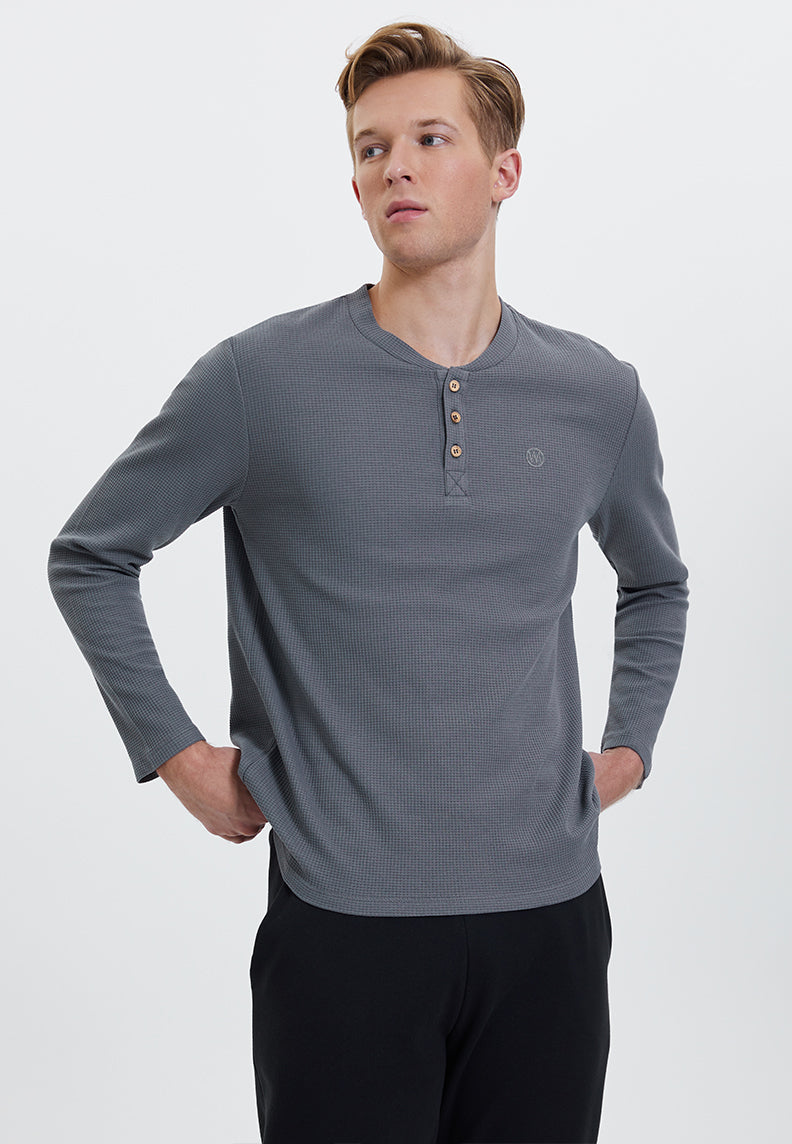 ESSENTIALS LONG SLEEVE HENLEY in Quiet Shade - T-Shirt - Westmark London EU(TR) Store Organik Pamuklu Sürdürülebilir Moda