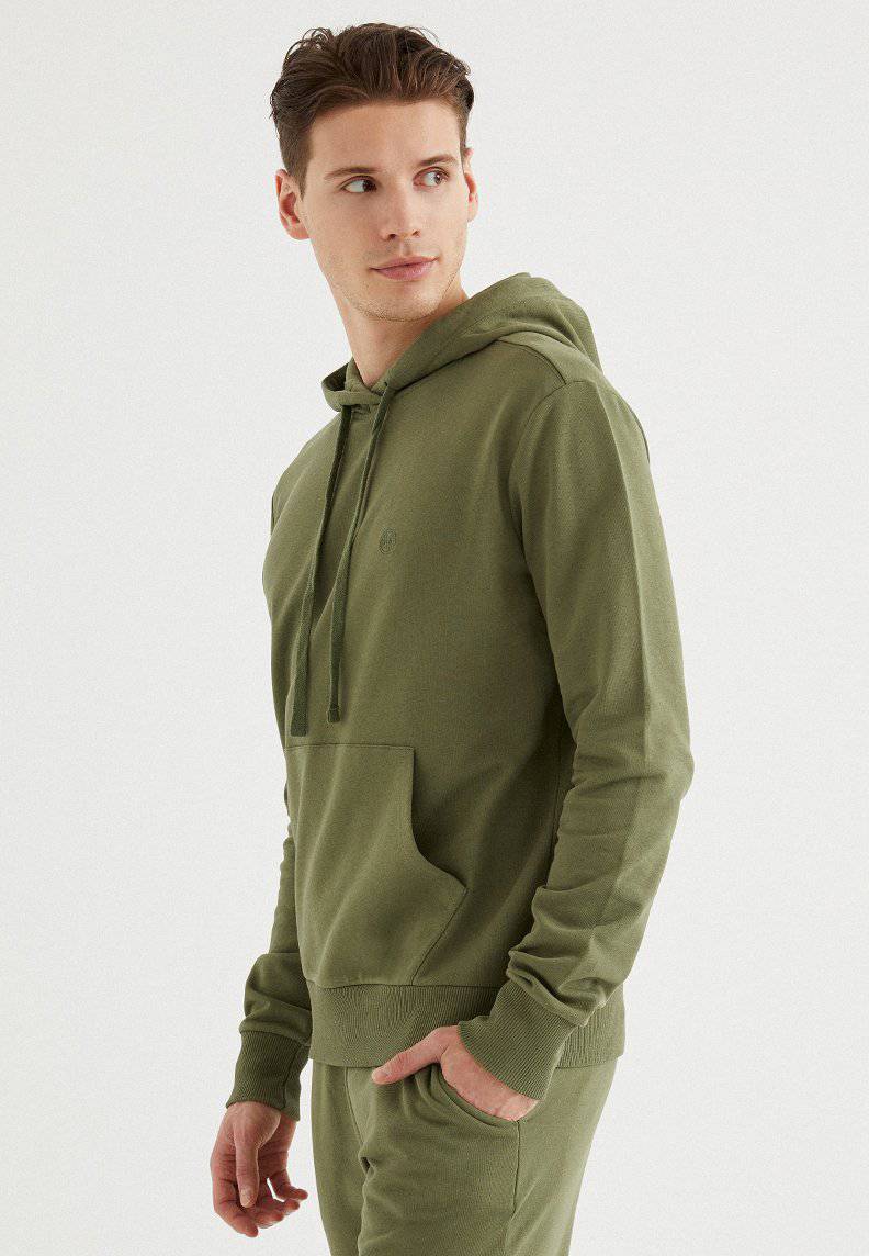 Haki Kapu onlu Cepli Pamuklu Regular Fit Erkek Sweatshirt CORE HOODIE w POCKET