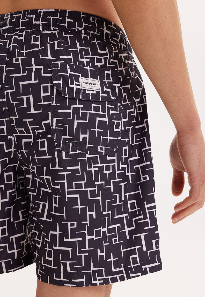 WMGEOMETRIC MAZE SWIM SHORTS in Grey AOP - Swim Shorts - Westmark London EU(TR) Store Organik Pamuklu Sürdürülebilir Moda