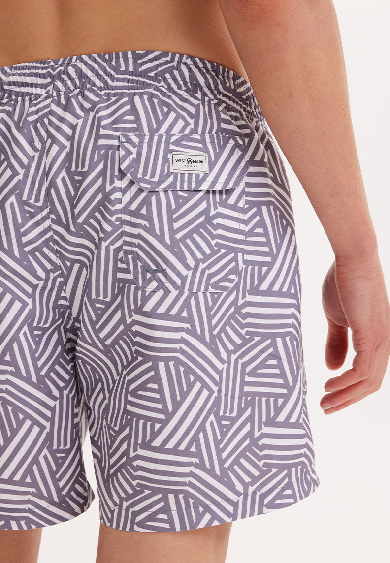 WMGEOMETRIC LINE SWIM SHORTS in Grey AOP - Swim Shorts - Westmark London EU(TR) Store Organik Pamuklu Sürdürülebilir Moda