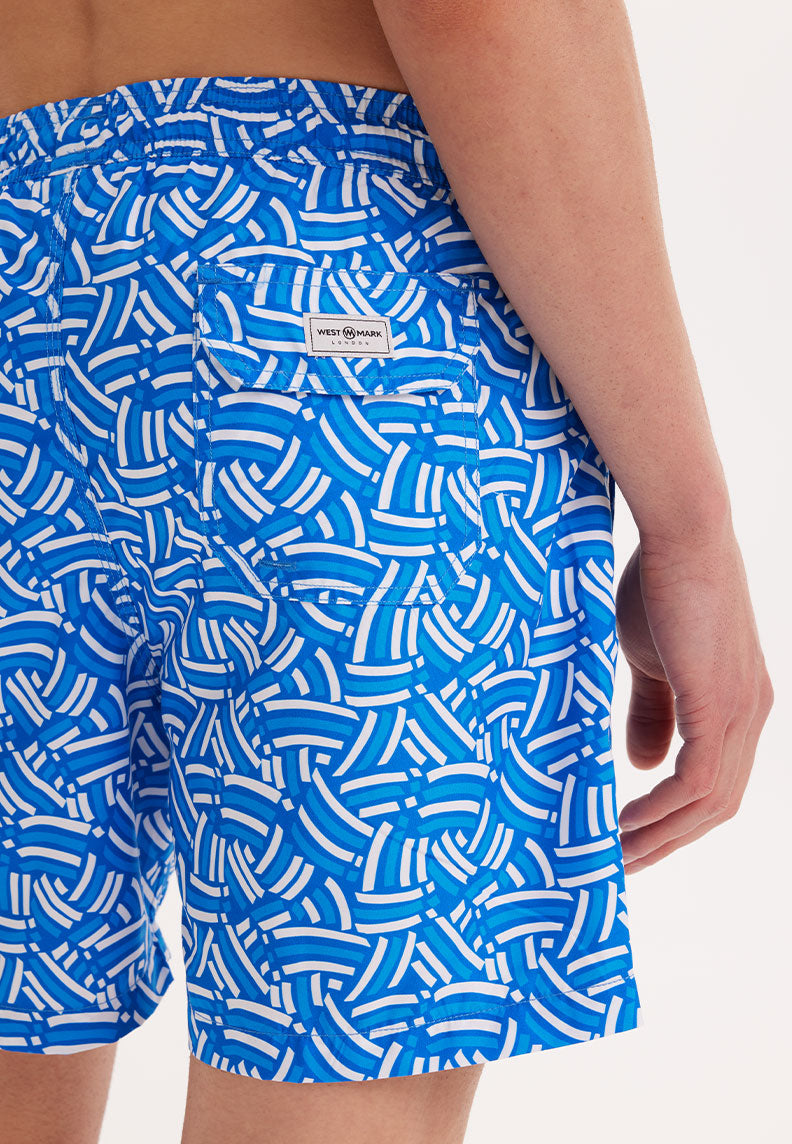 KIDS WMGEOMETRIC CURVE SWIM SHORTS in Blue AOP - Swim Shorts - Westmark London EU(TR) Store Organik Pamuklu Sürdürülebilir Moda